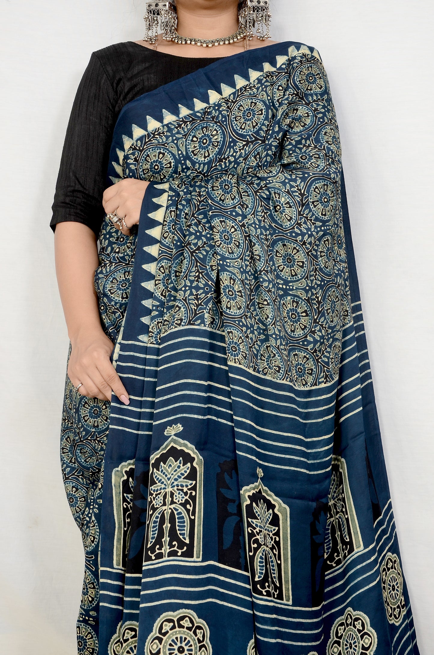 Sands of tradition indigo Ajarakh block print saree