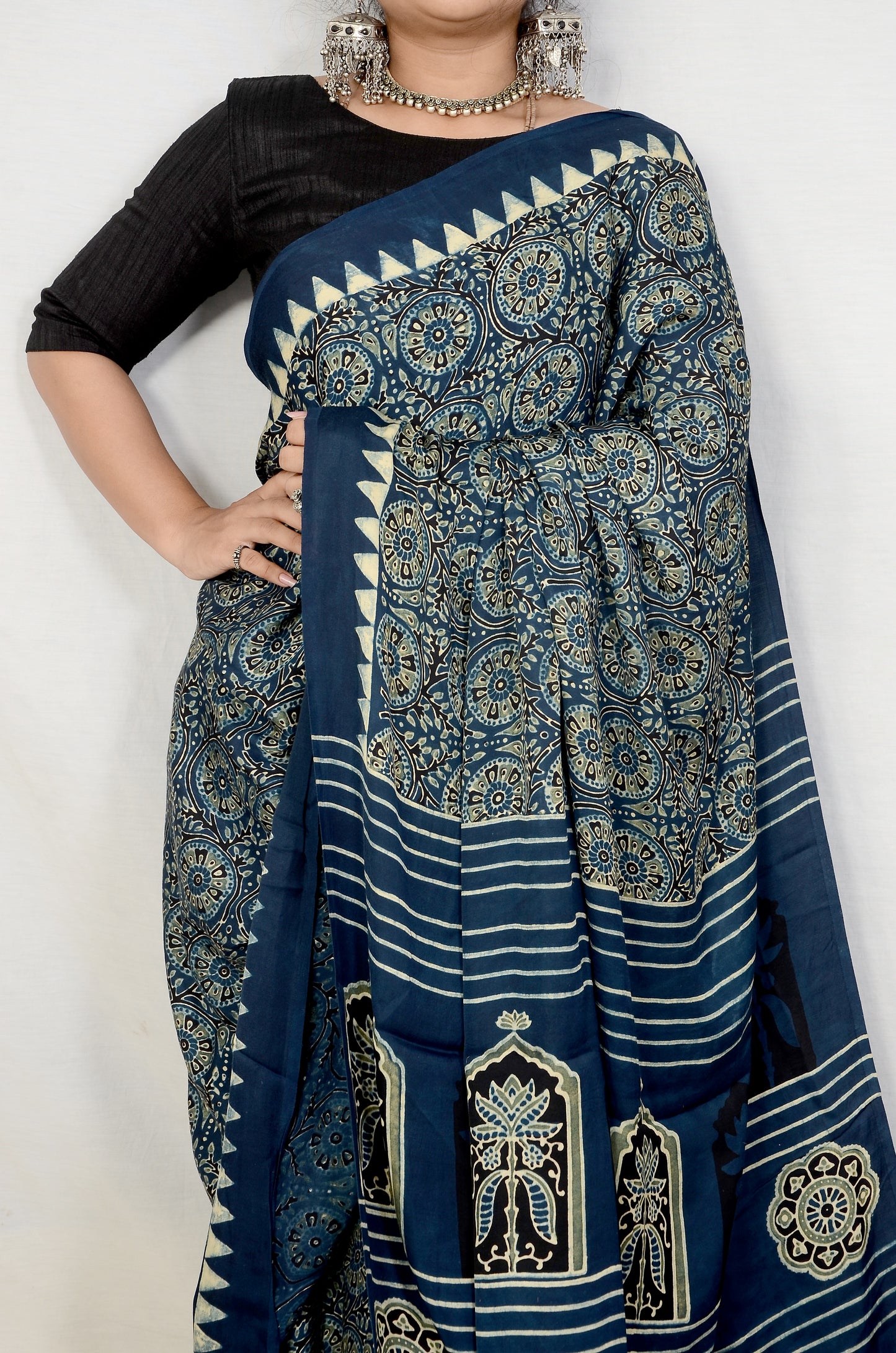 Sands of tradition indigo Ajarakh block print saree
