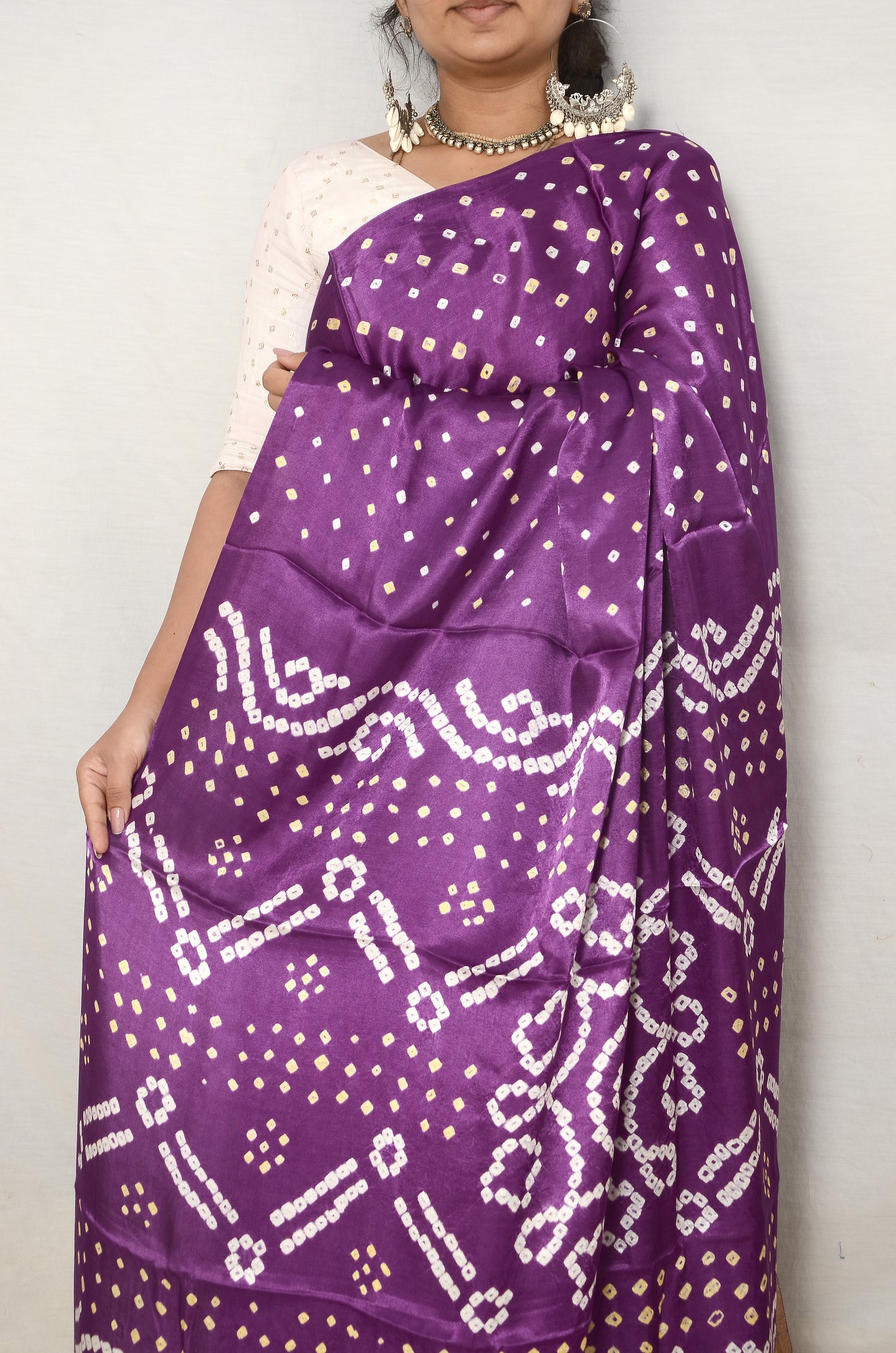 Royal Plum – Purple Modal Silk Bandhani Saree with Japan Zari