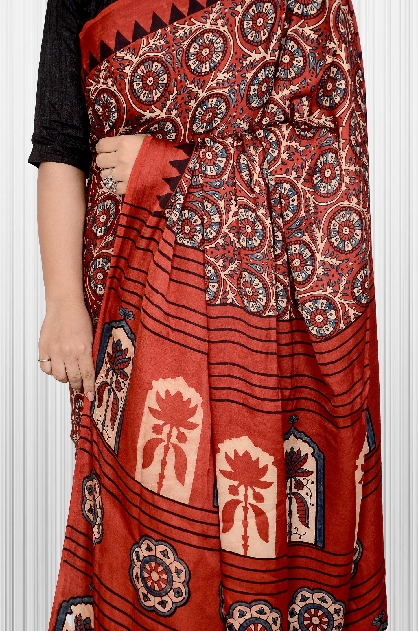 Nomadic beauty Marun Ajarakh block print saree