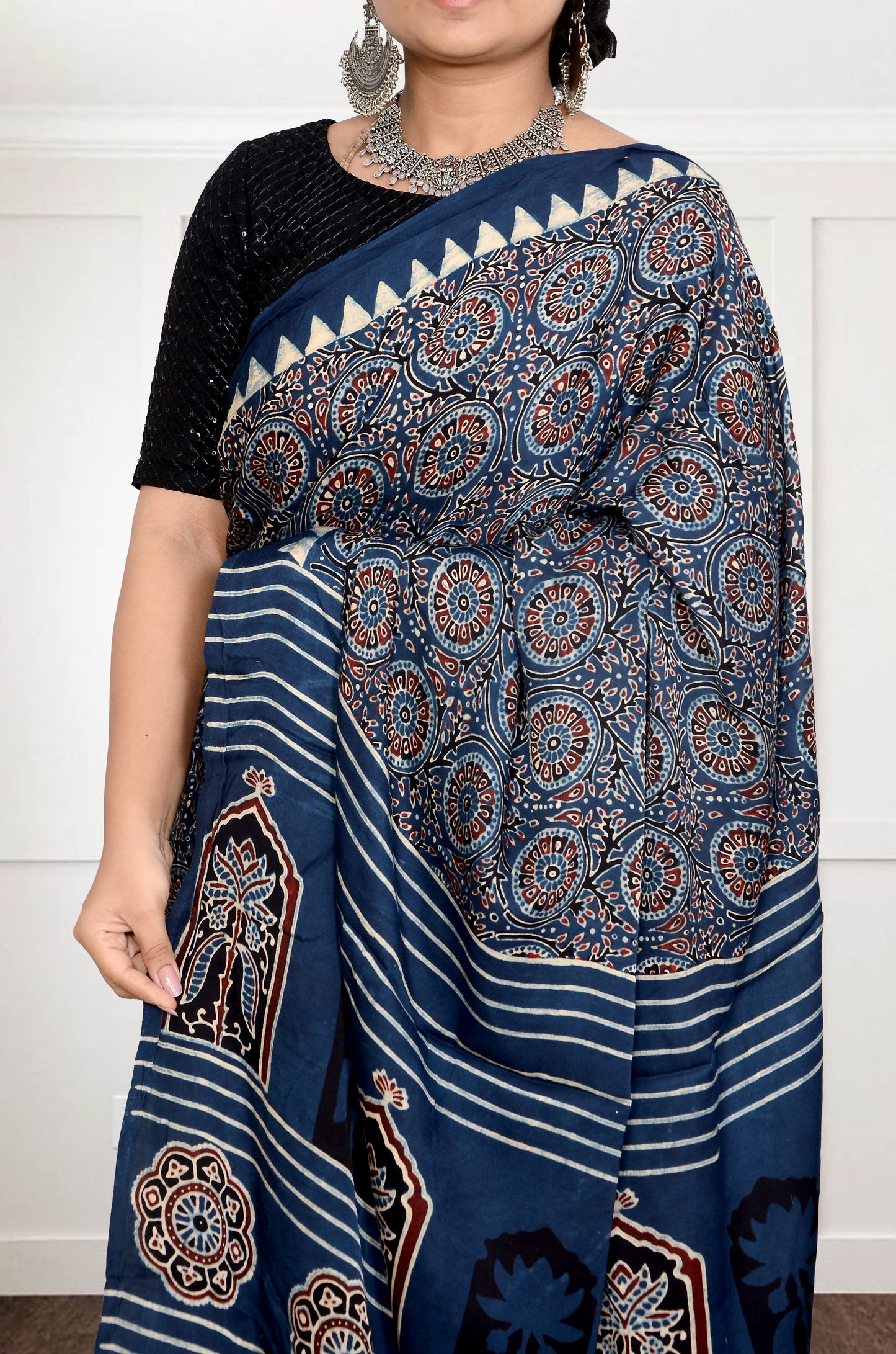 Sands of tradition Indigo Ajarakh block print saree