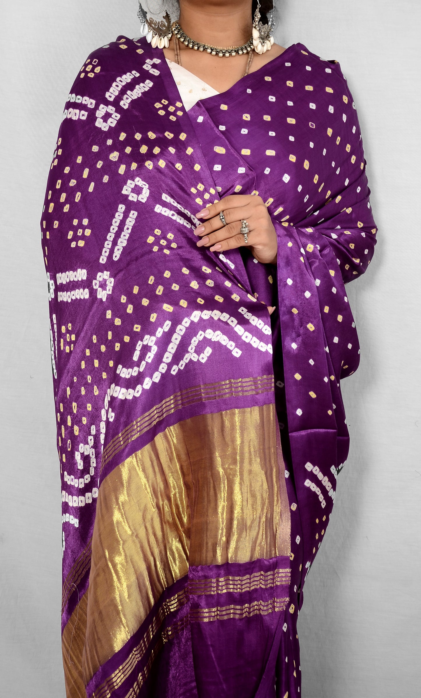 Royal Plum – Purple Modal Silk Bandhani Saree with Japan Zari