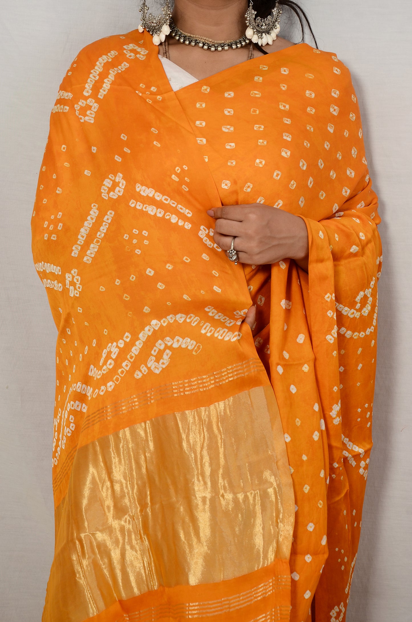 Haldi Hues – Yellow Modal Silk Bandhani Saree with Japan Zari