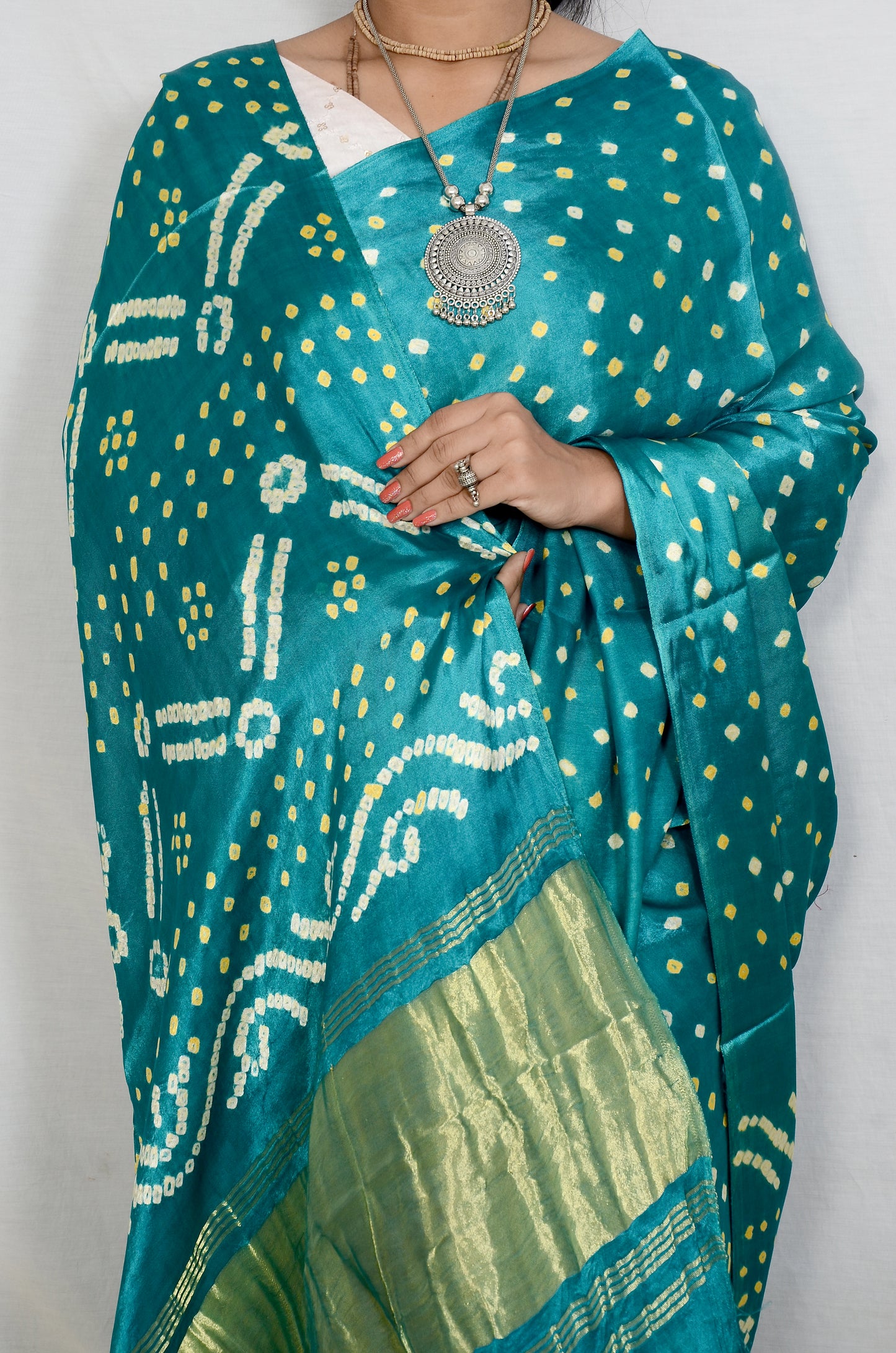 Rama Roop – Rama Green Modal Silk Bandhani Saree with Japan Zari
