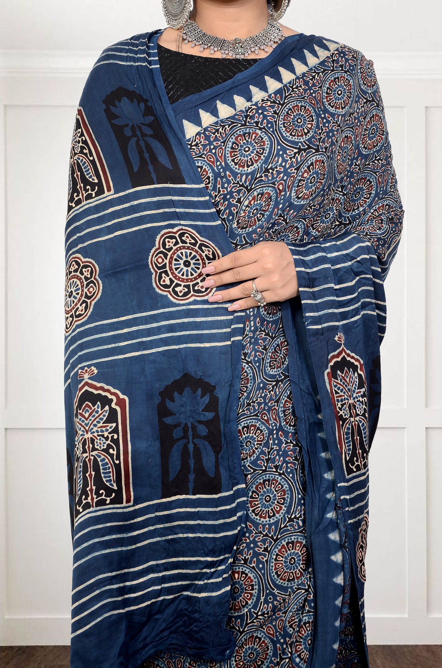 Sands of tradition Indigo Ajarakh block print saree
