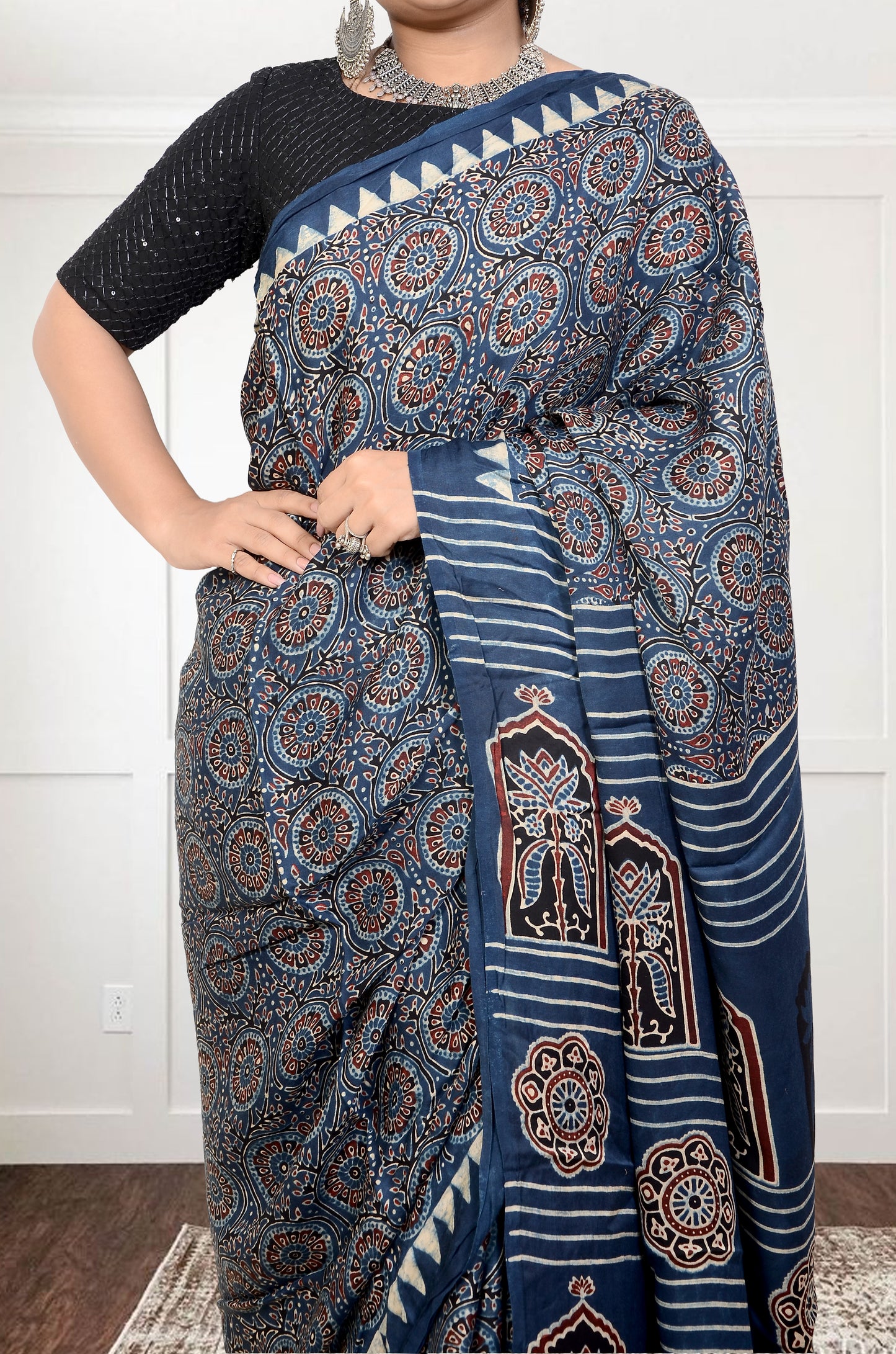Sands of tradition Indigo Ajarakh block print saree