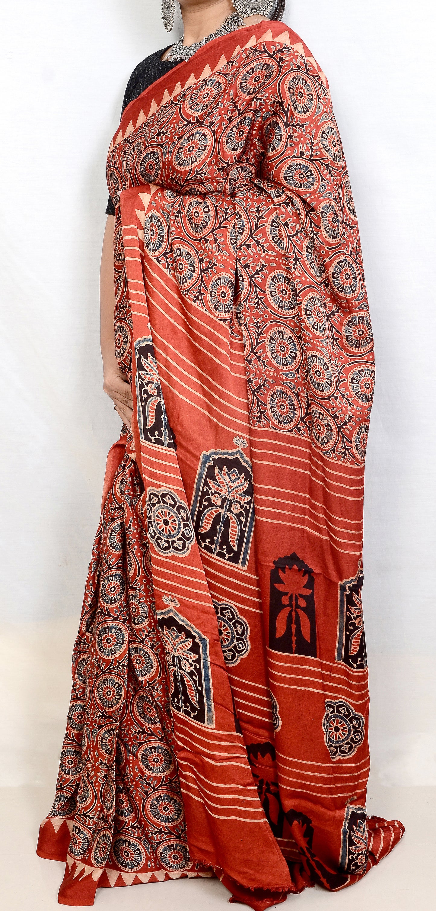 Nomadic beauty Marun Ajarakh block print saree