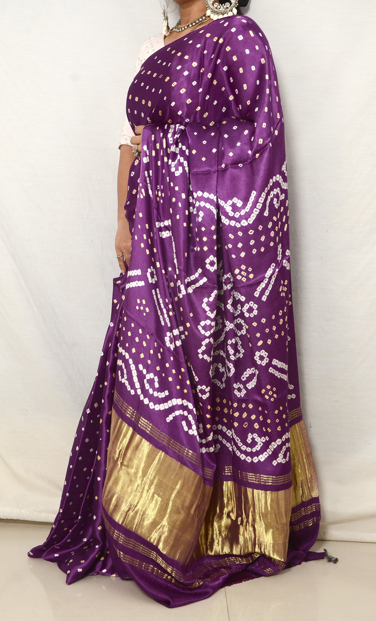 Royal Plum – Purple Modal Silk Bandhani Saree with Japan Zari