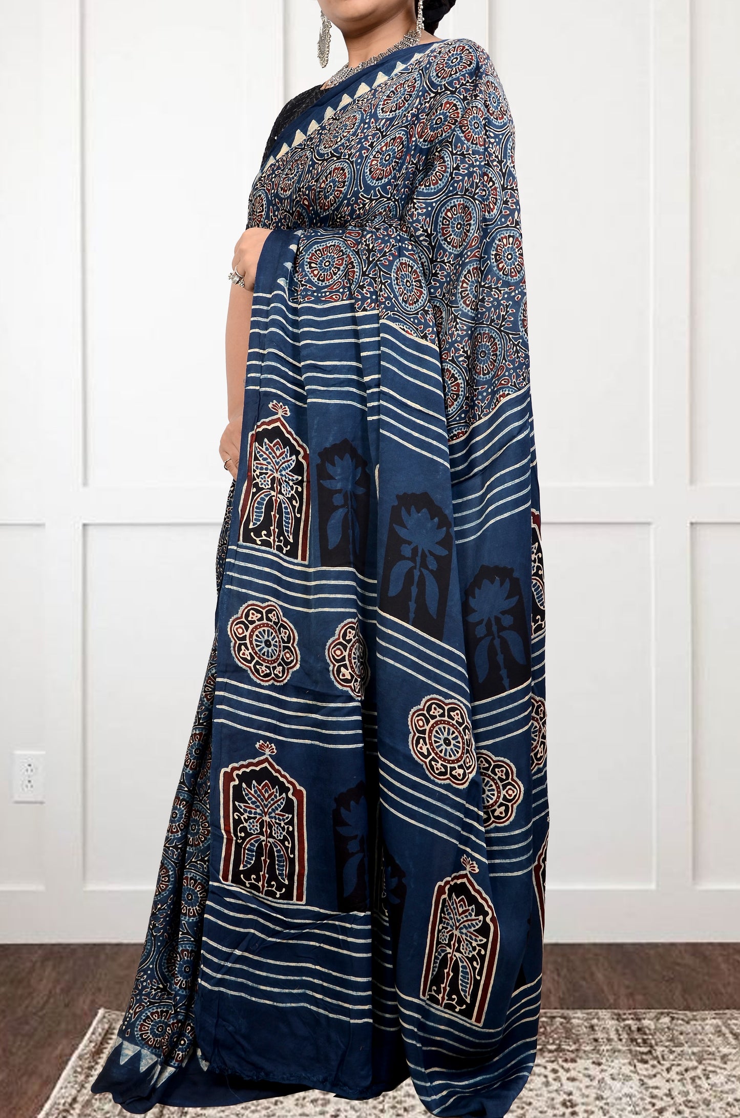 Sands of tradition Indigo Ajarakh block print saree