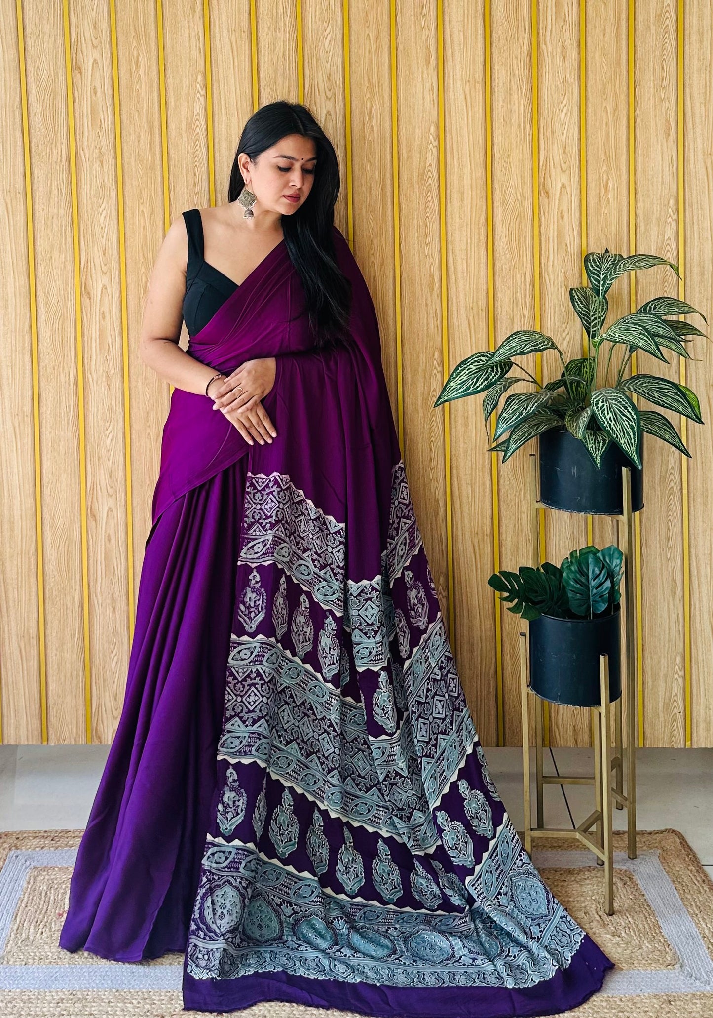 Classic carvings block print saree