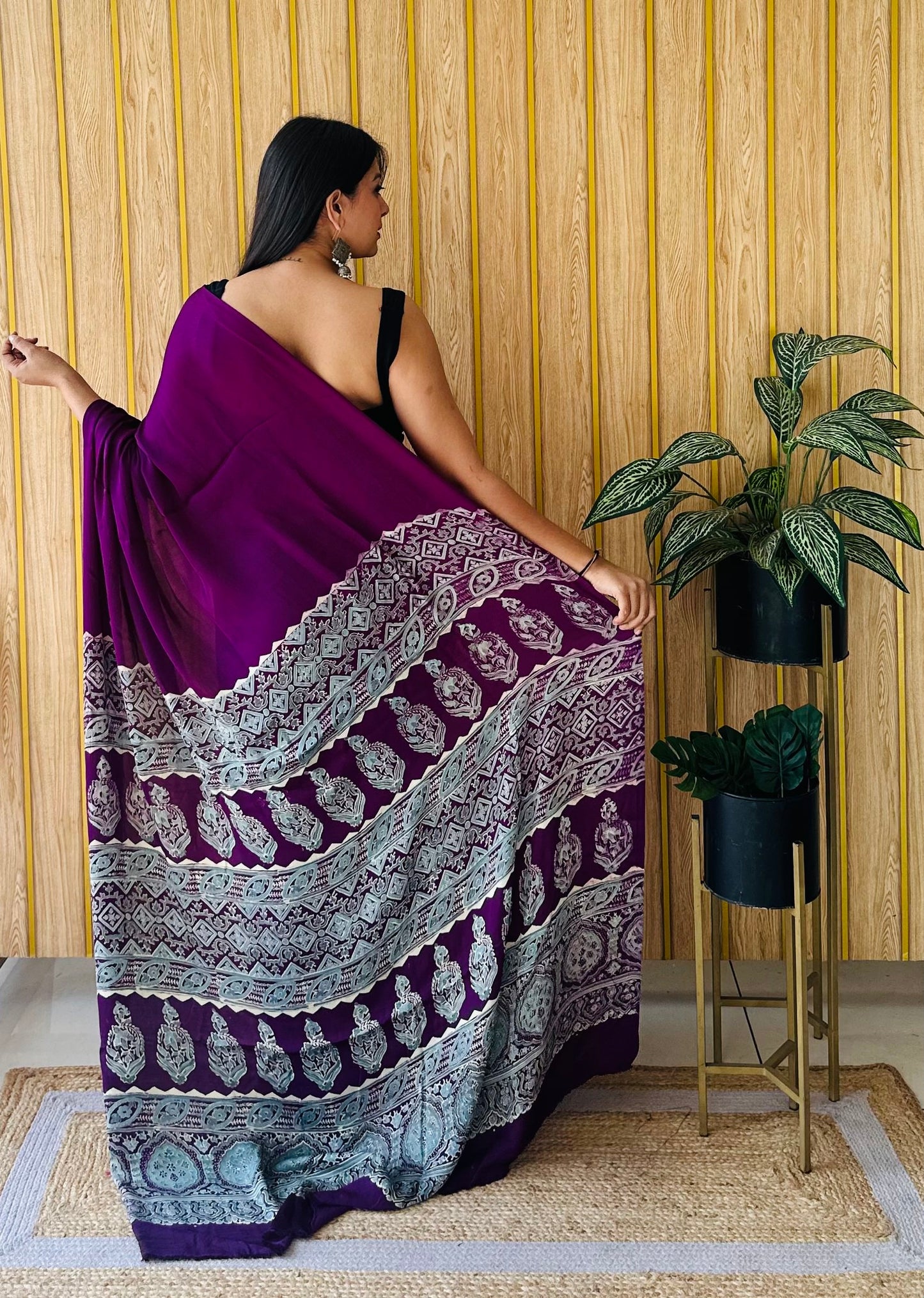 Classic carvings block print saree