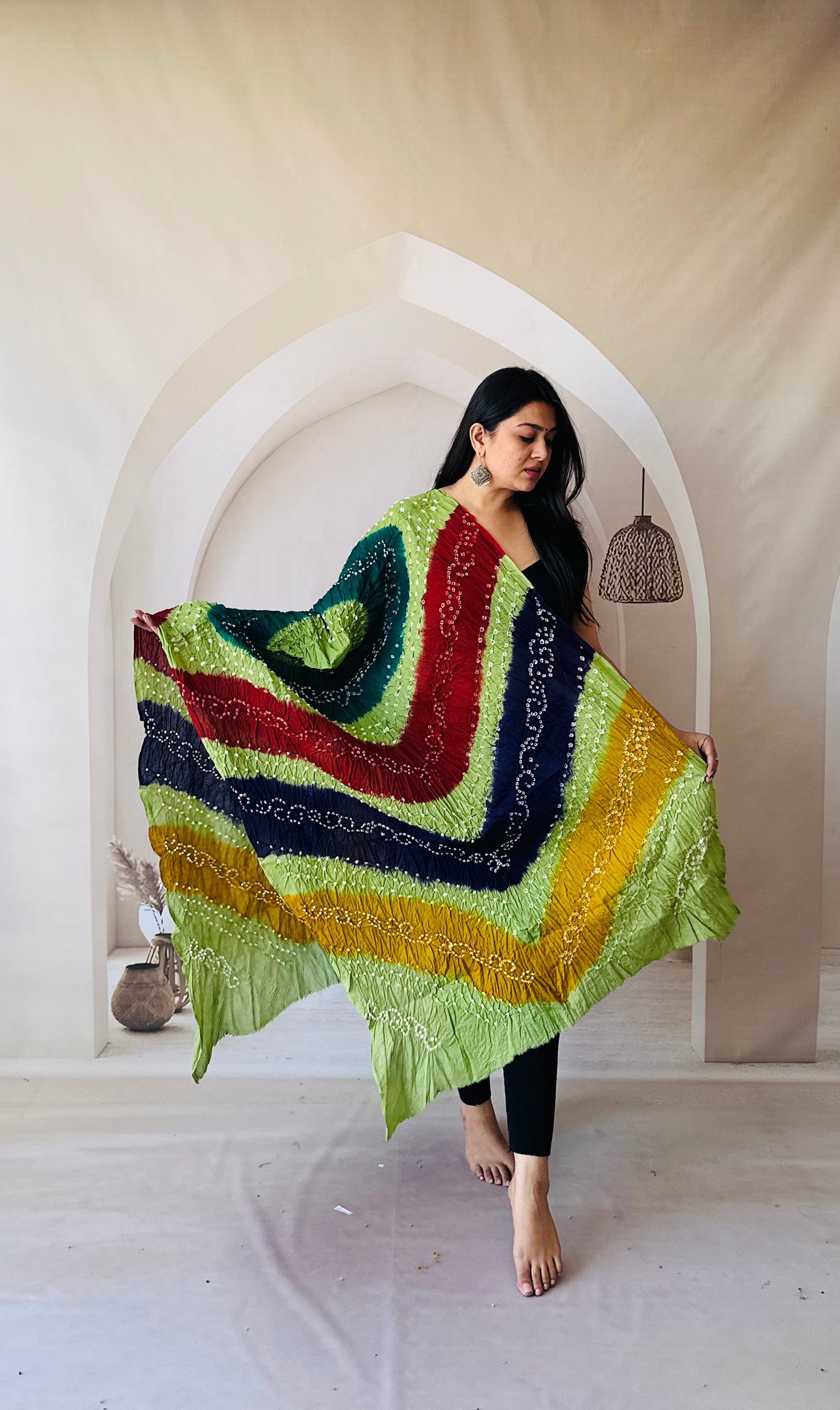 Green based cotton bandhani dupatta