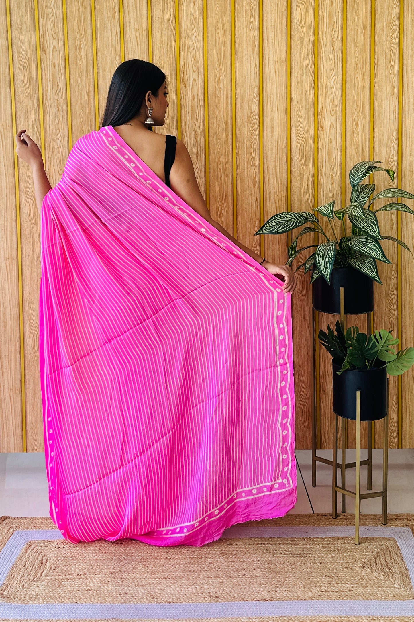 Harmony Hues hot pink block print saree