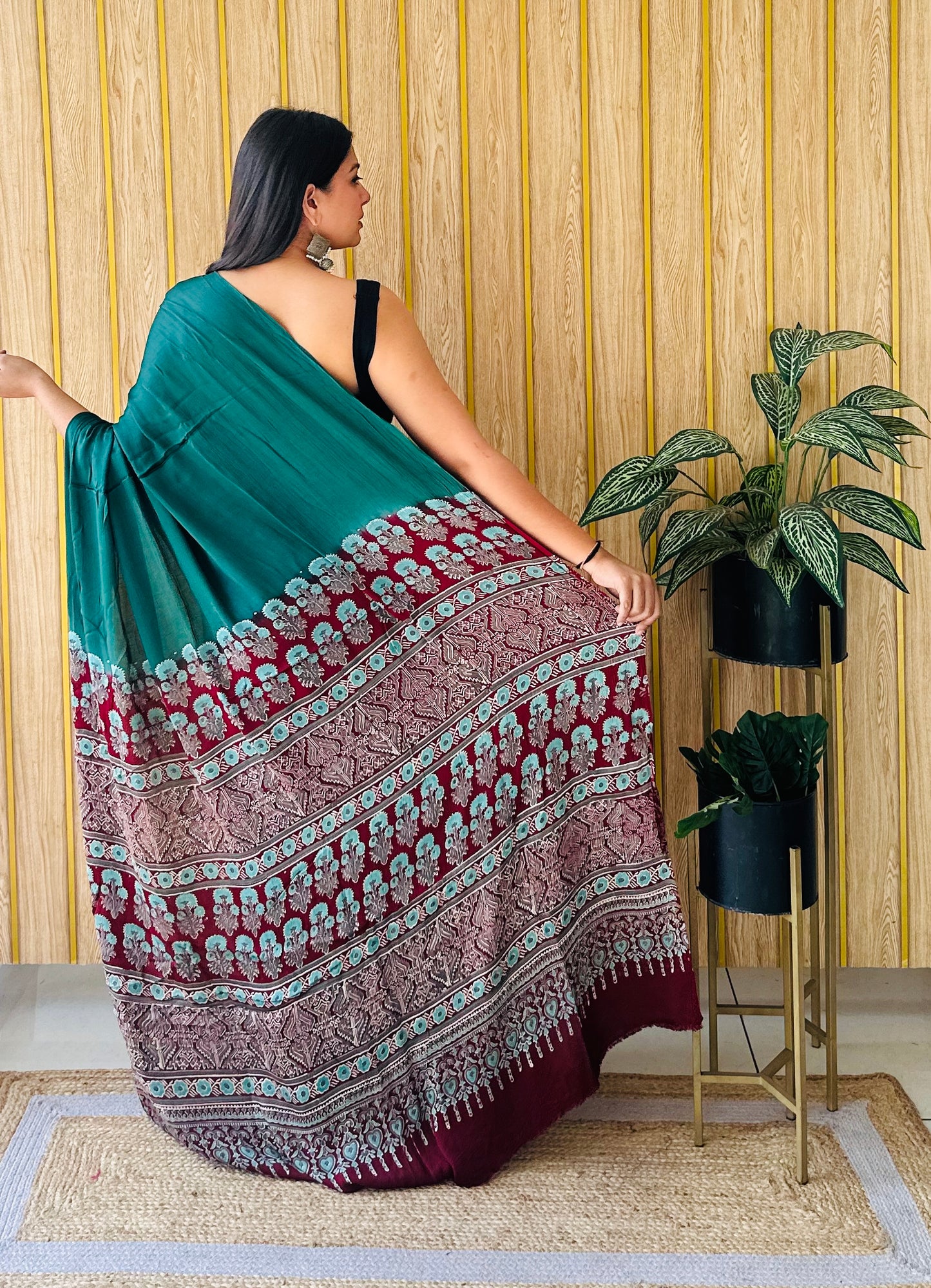 Subtle blocks block print saree