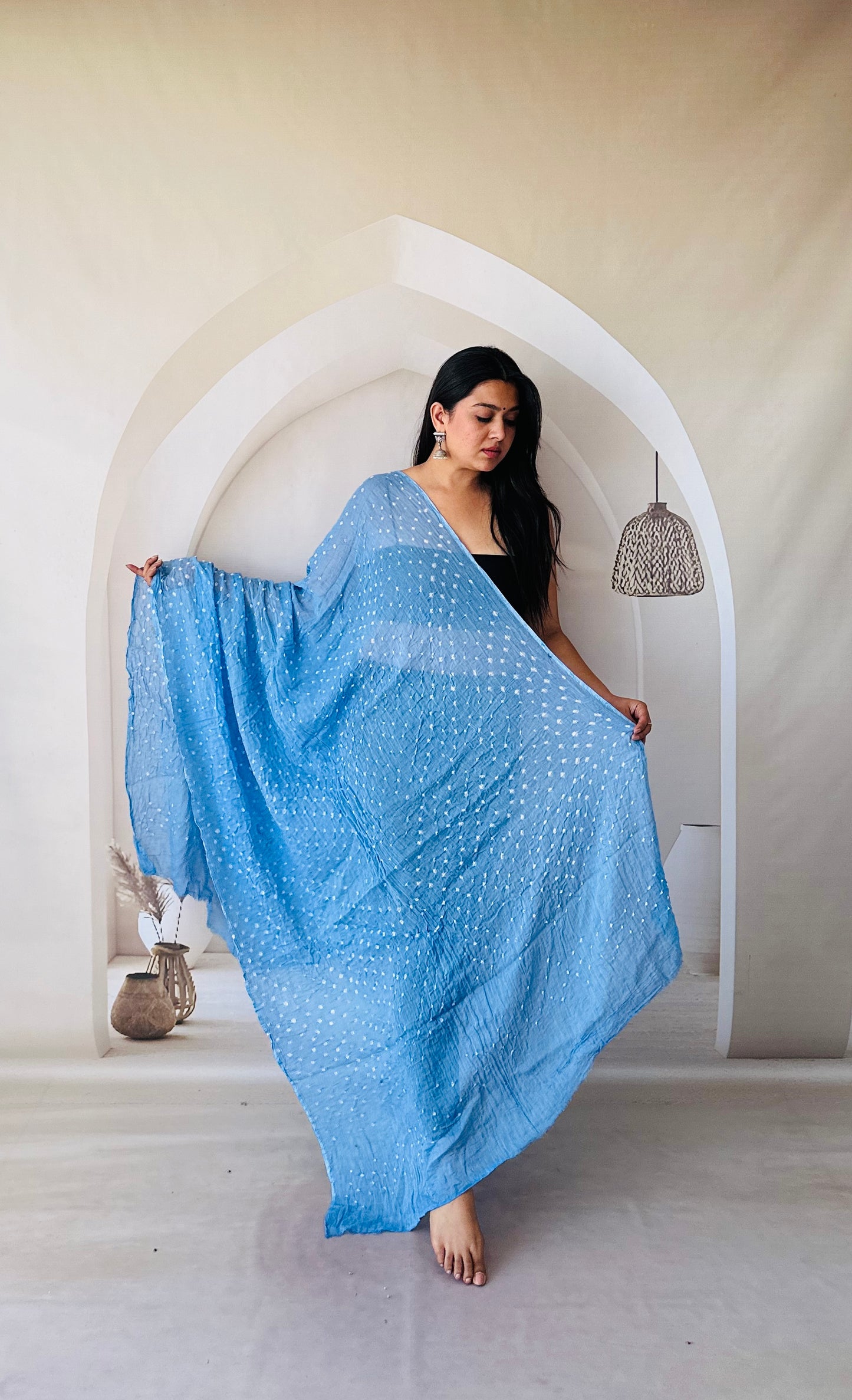 Sky Blue Mal Cotton Bandhani Dupatta