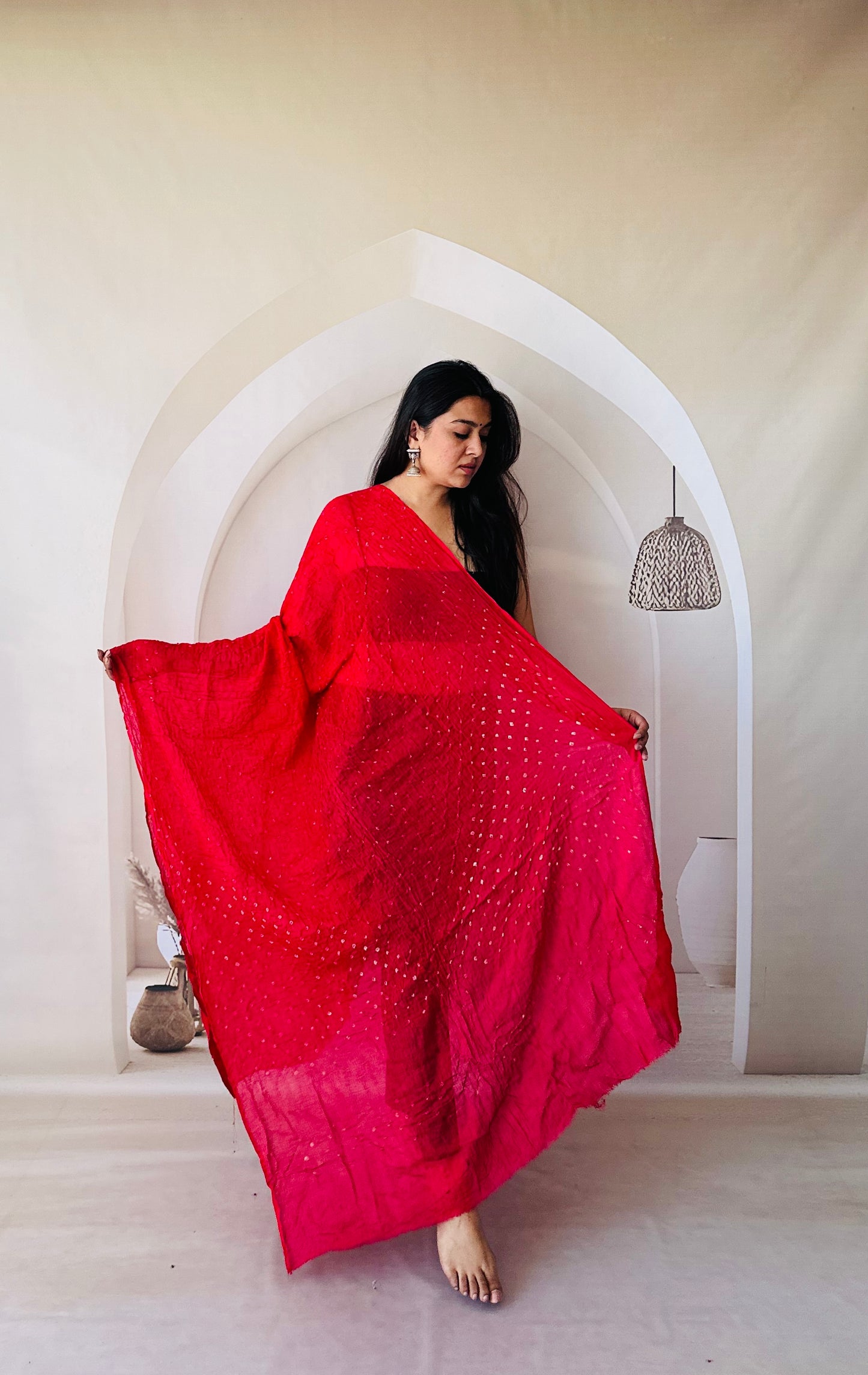 Red Mal Cotton Bandhani Dupatta