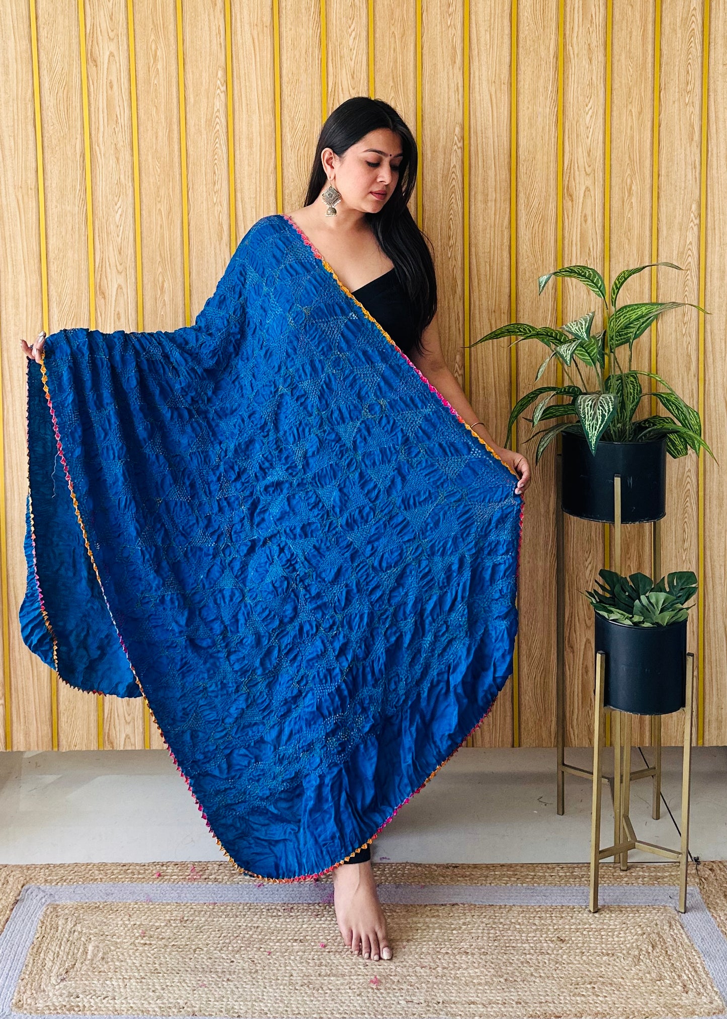 Royal blue rai bandhej Dupatta