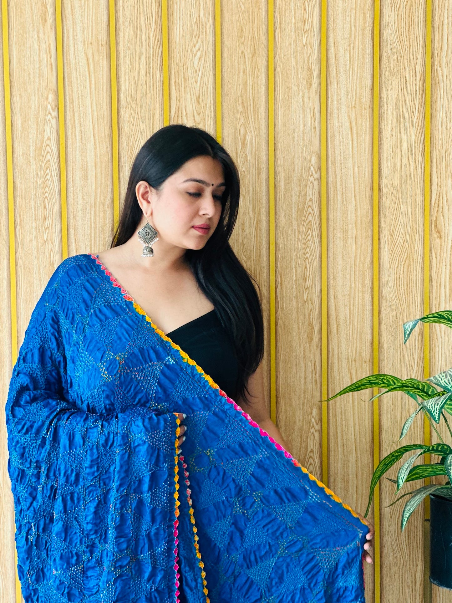 Royal blue rai bandhej Dupatta