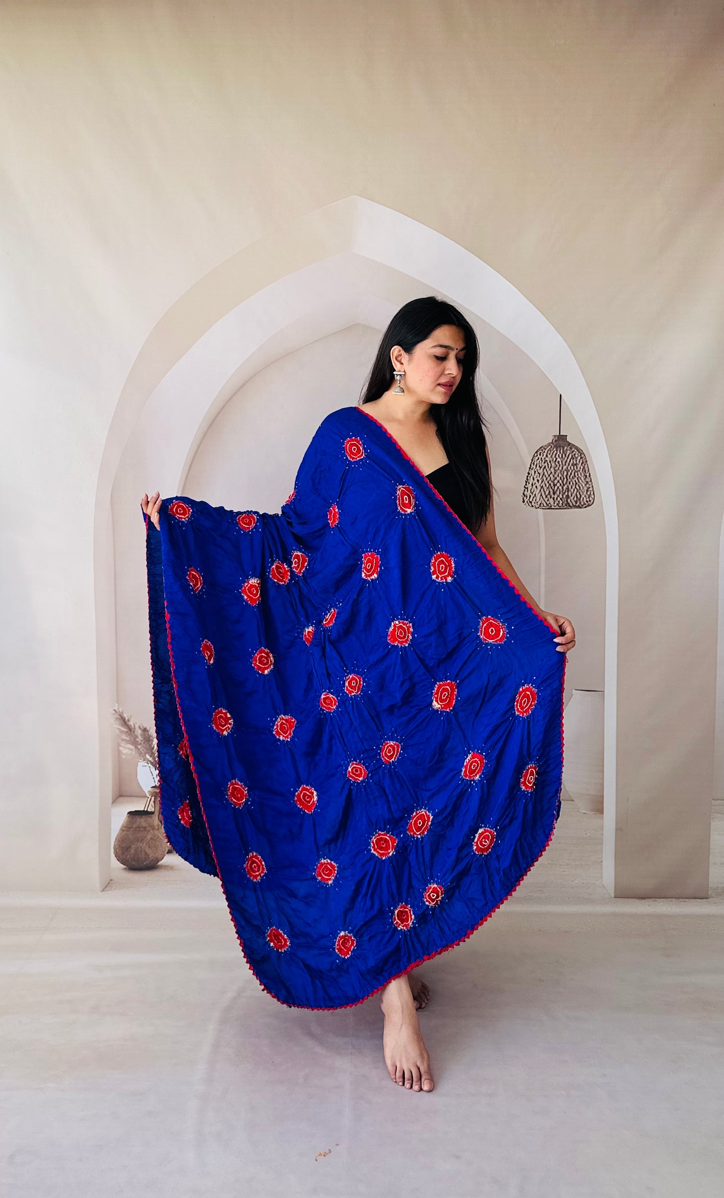 Royal blue with red gulti rai bandhej dupatta