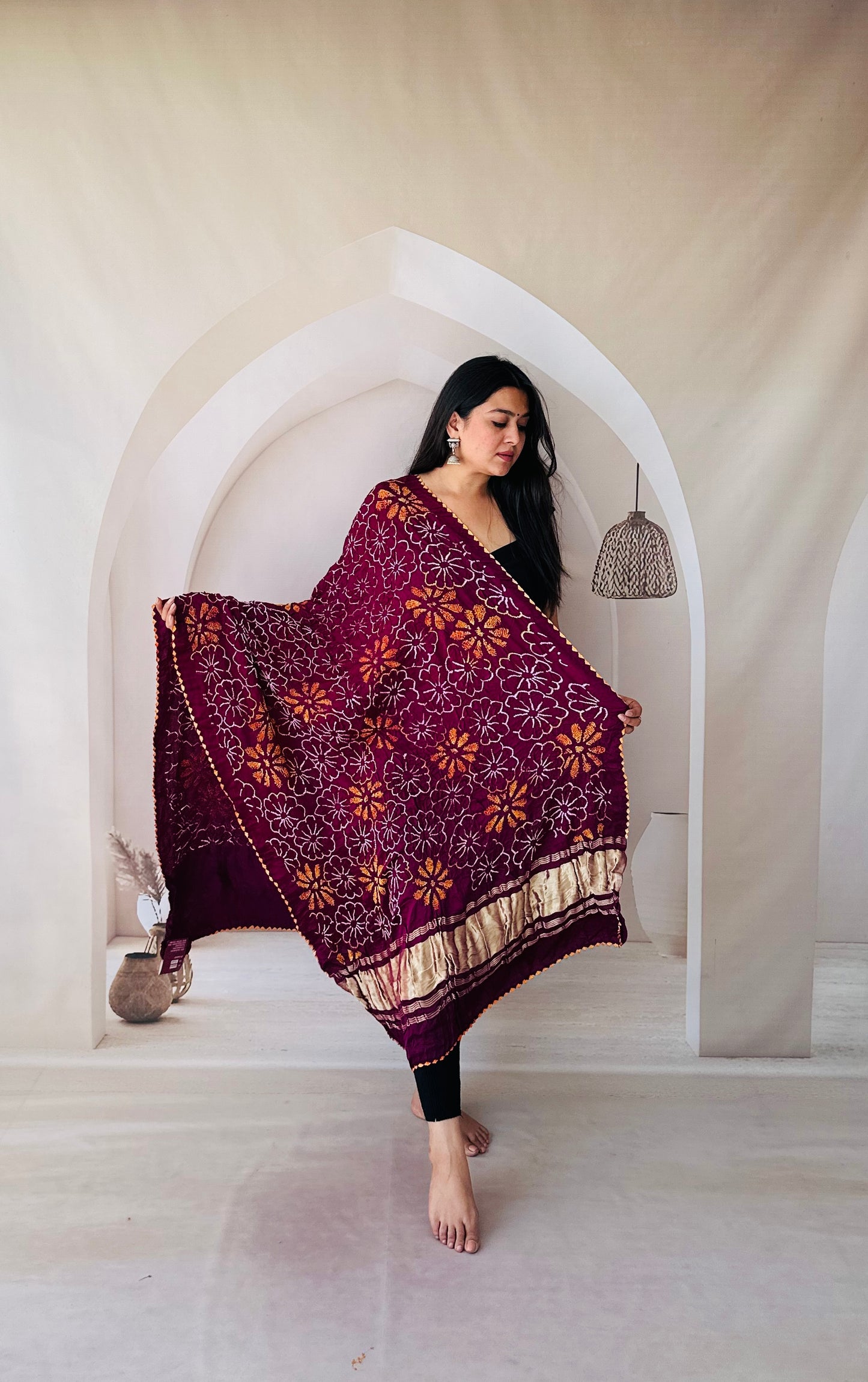 Dark Purple mutlti floral rai bandhej Dupatta