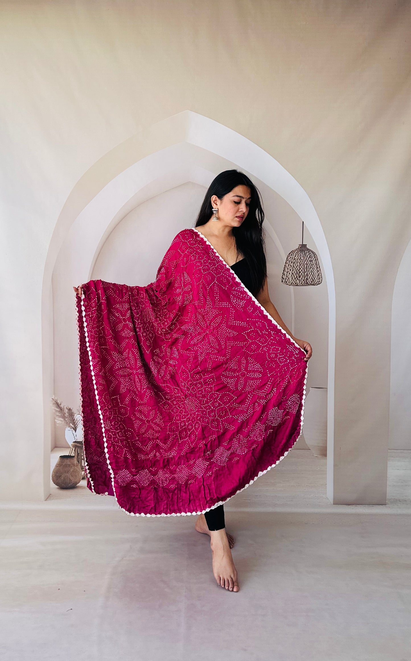 dark magenta rai bandhej dupatta