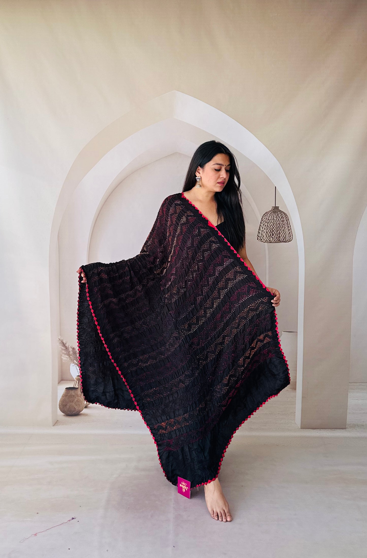 Black multi rai bandhej Dupatta