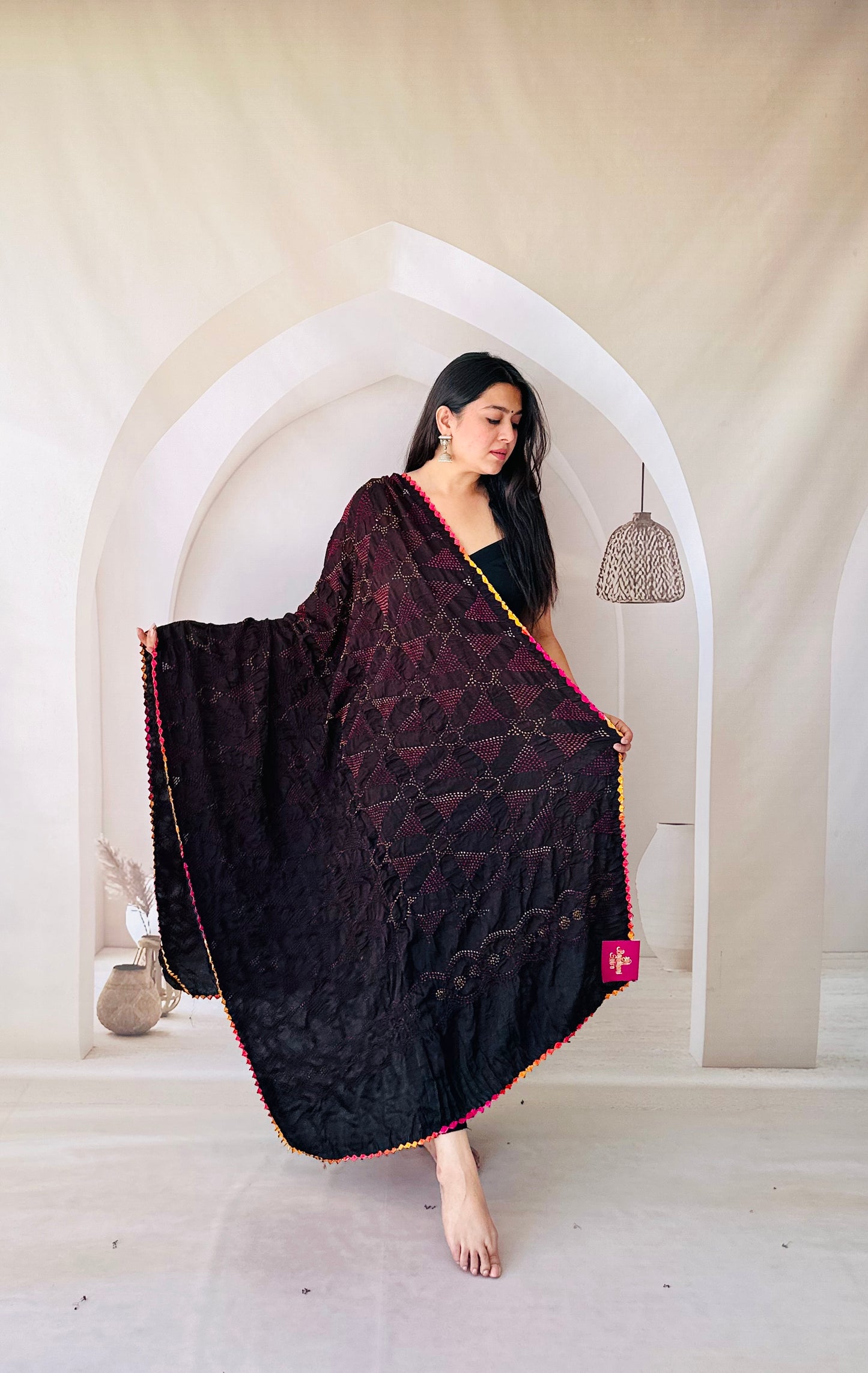 Black star triangle multi rai Bandhej Dupatta