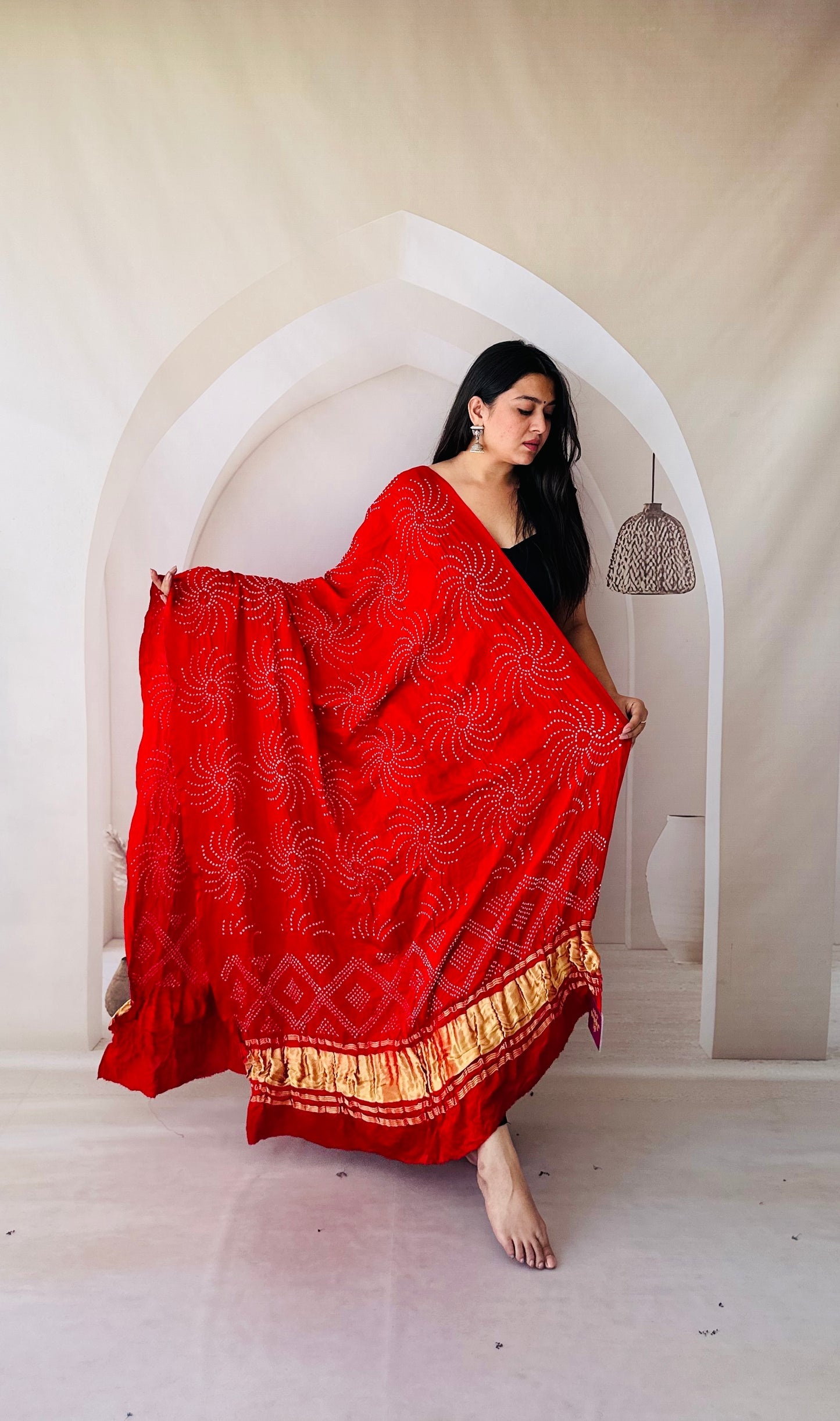 Hot Red Circle rai bandhej Dupatta