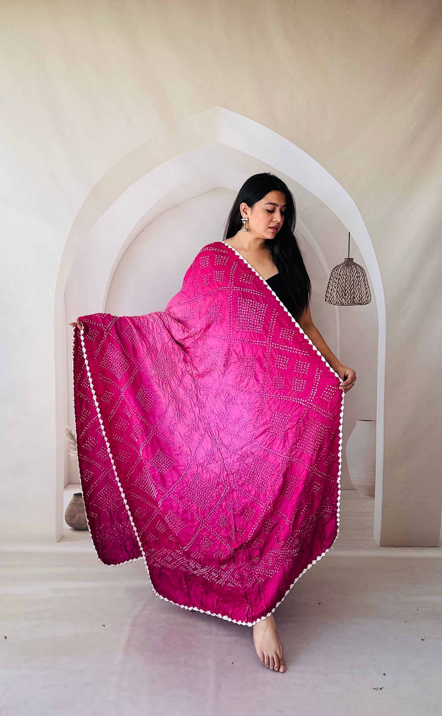 Dark and Light Pink Rai Bandhej Dupatta
