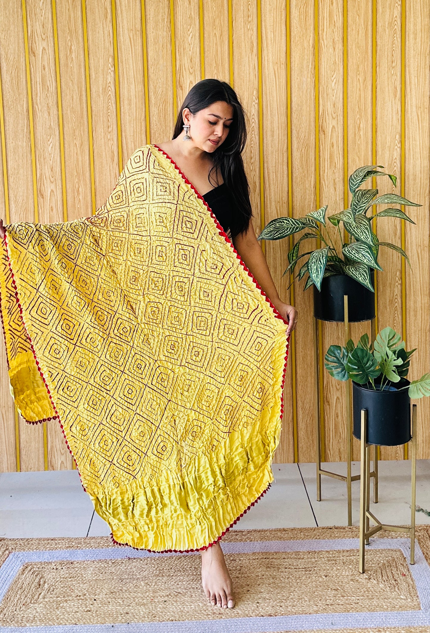 Lemon yellow rai bandhej bandhani dupatta