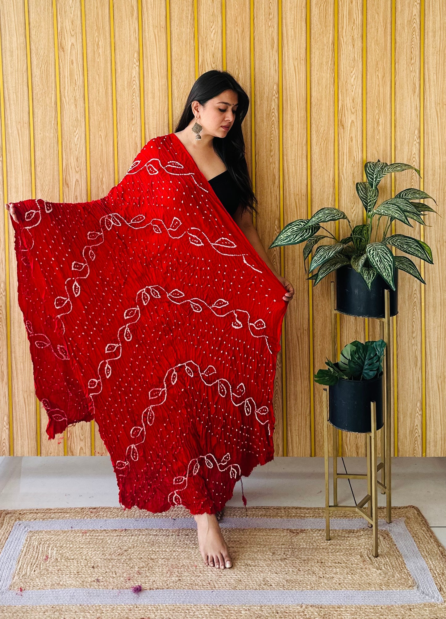 Aambadal pattern red modal silk dupatta