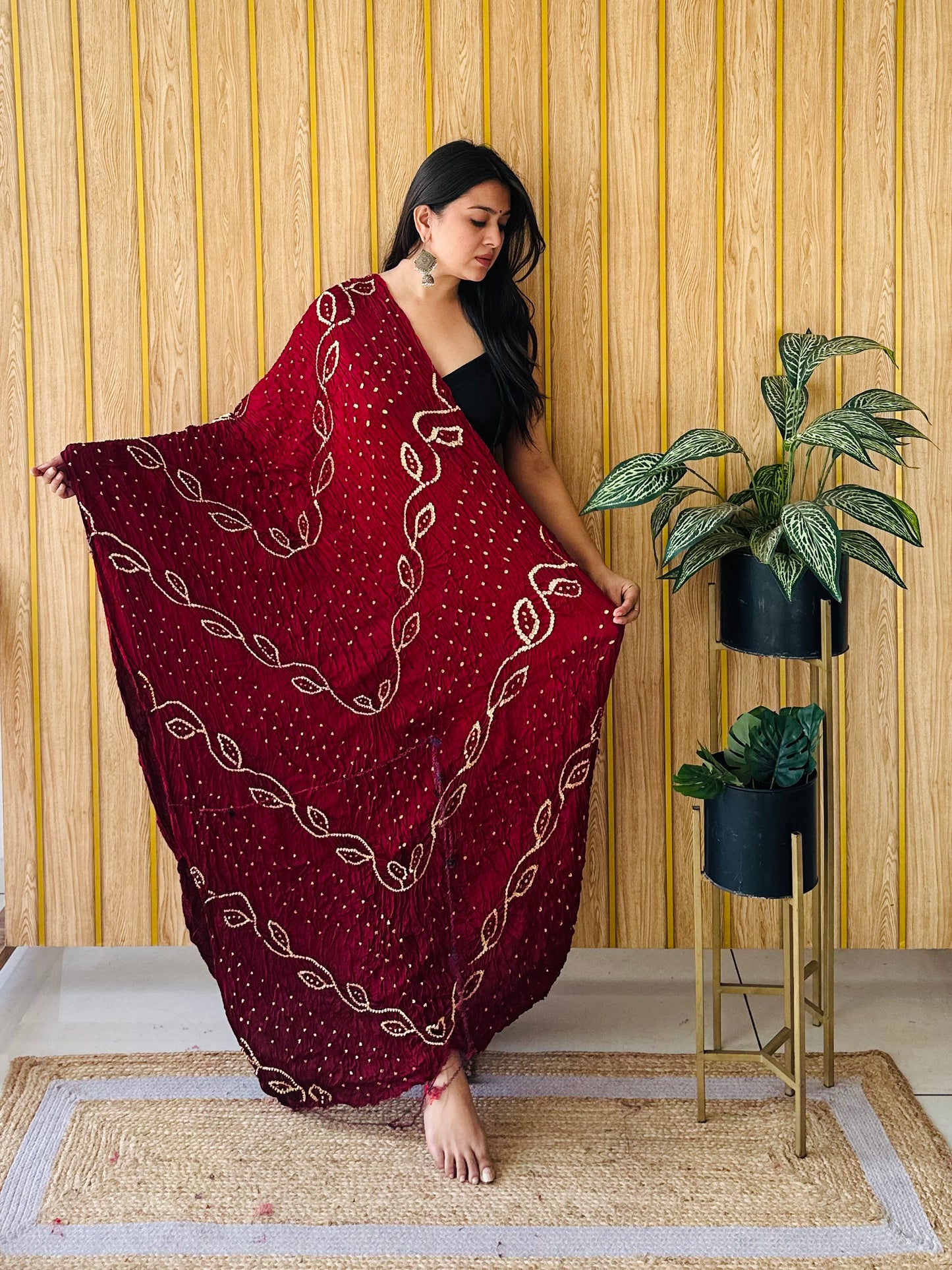 Aambadaal pattern maron modal silk dupatta