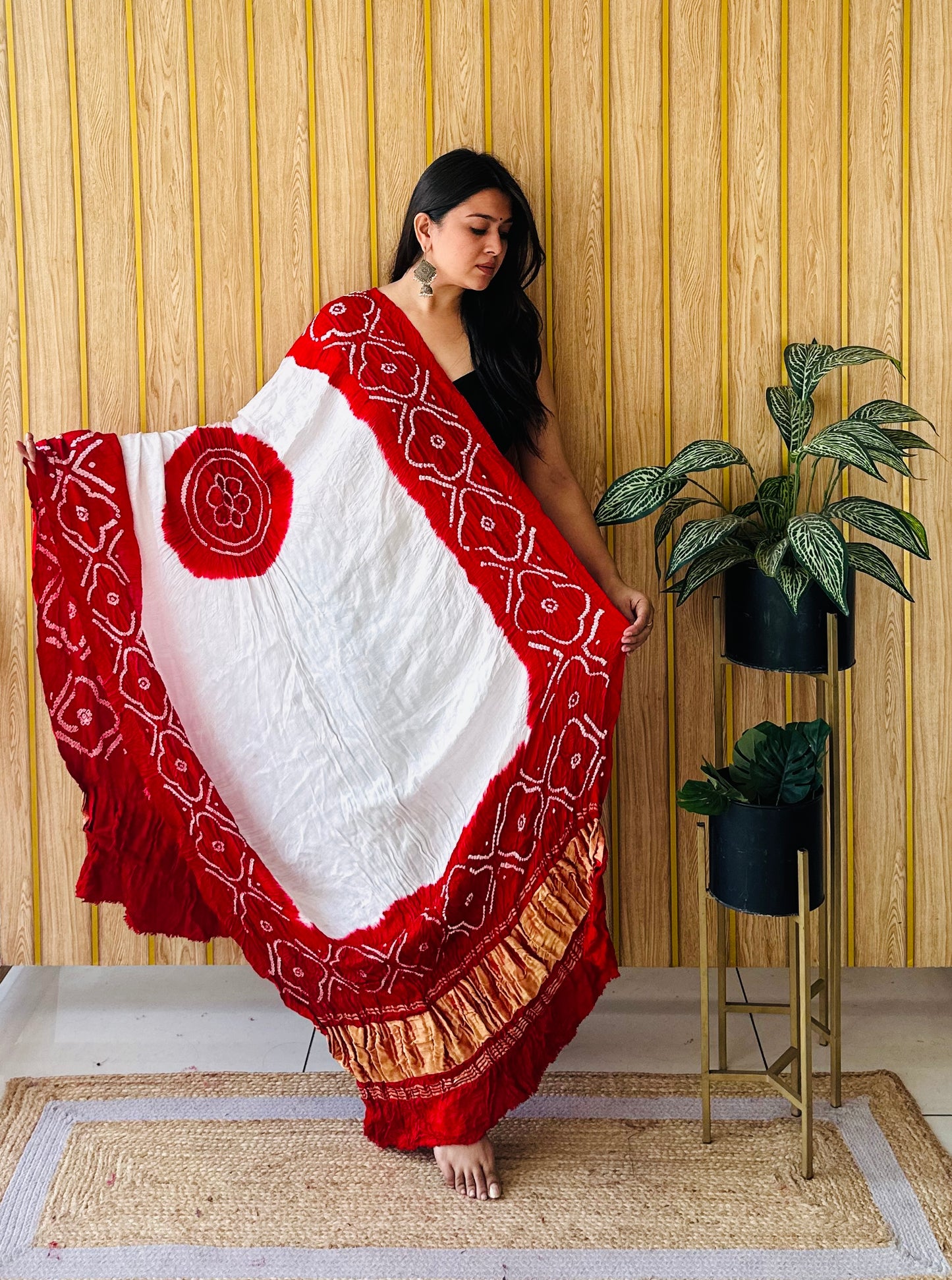 Red and white kasumbo design modal silk dupatta