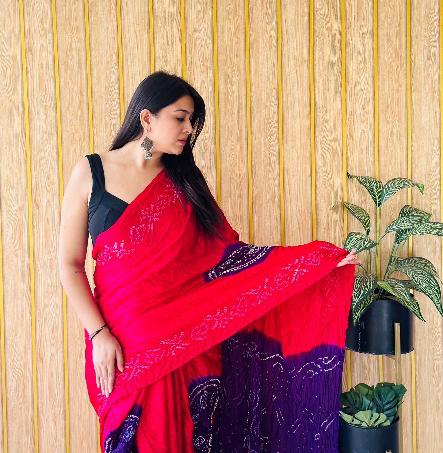 kasumbo pink and purple bandhani saree