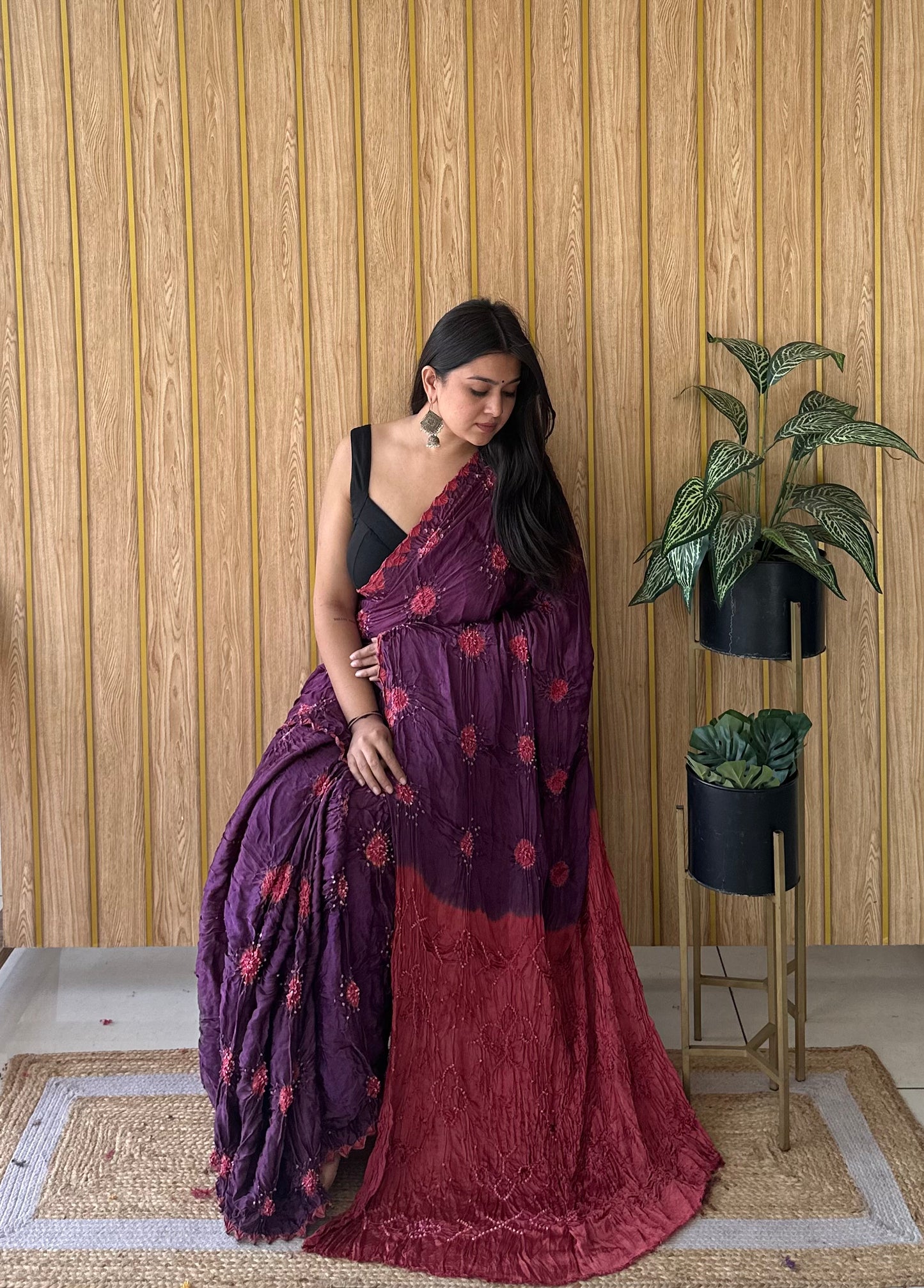 Neelgulab – Magenta & Purple Gulti Bandhani Saree in Modal Silk
