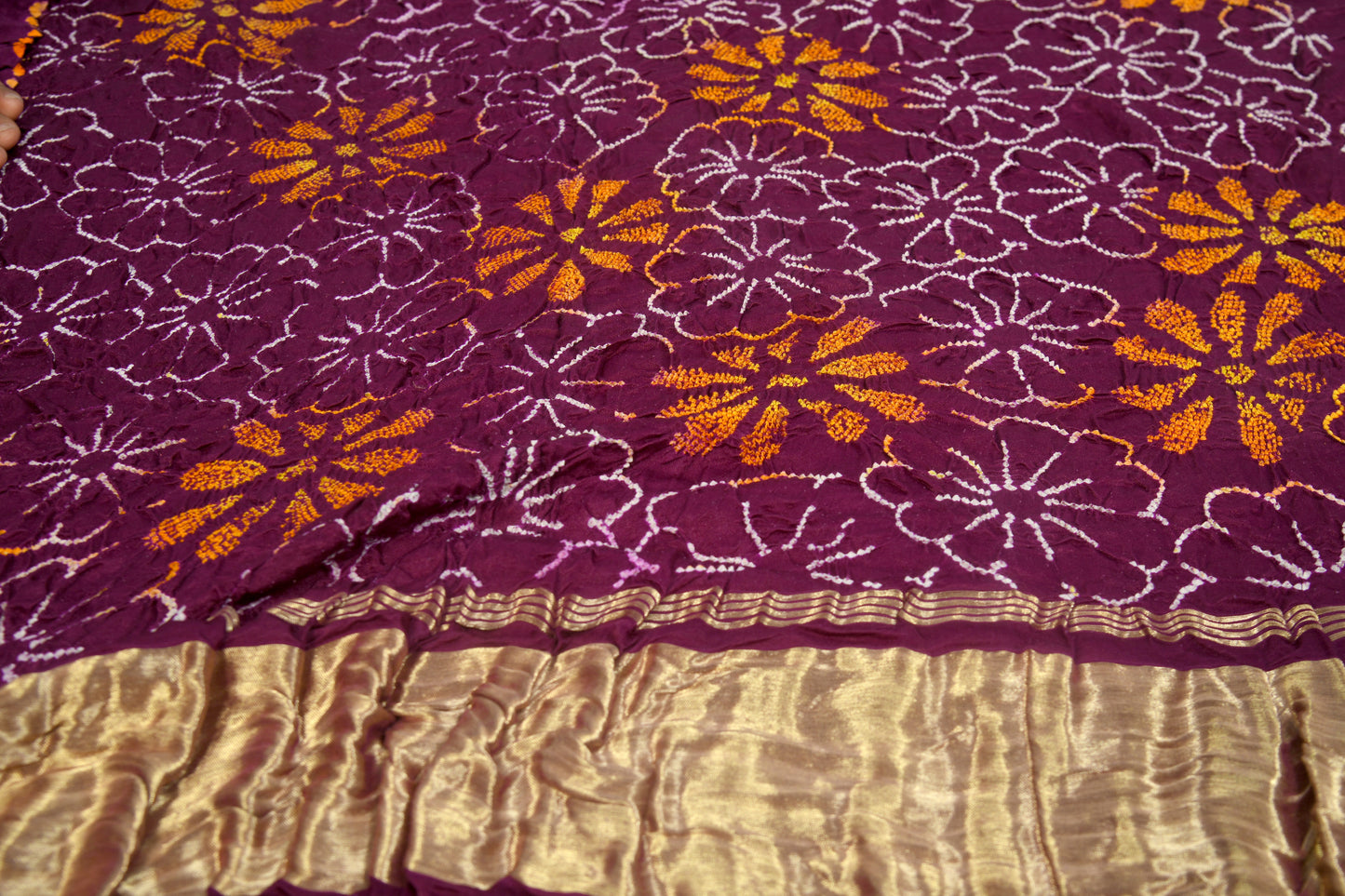 Dark Purple mutlti floral rai bandhej Dupatta