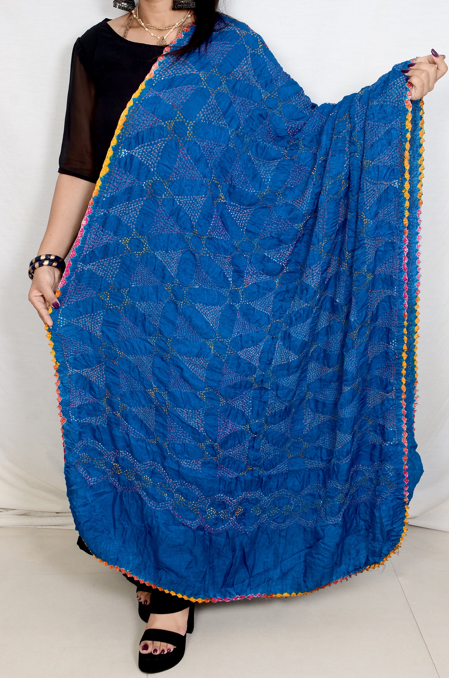Royal blue rai bandhej Dupatta