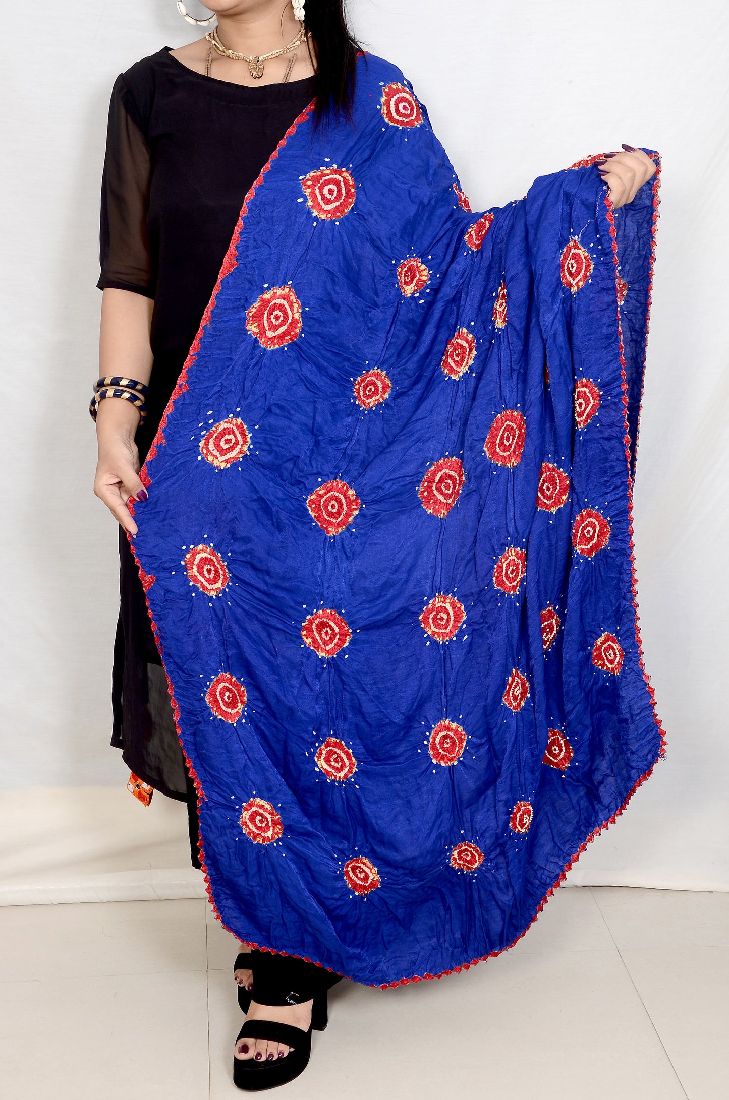 Royal blue with red gulti rai bandhej dupatta