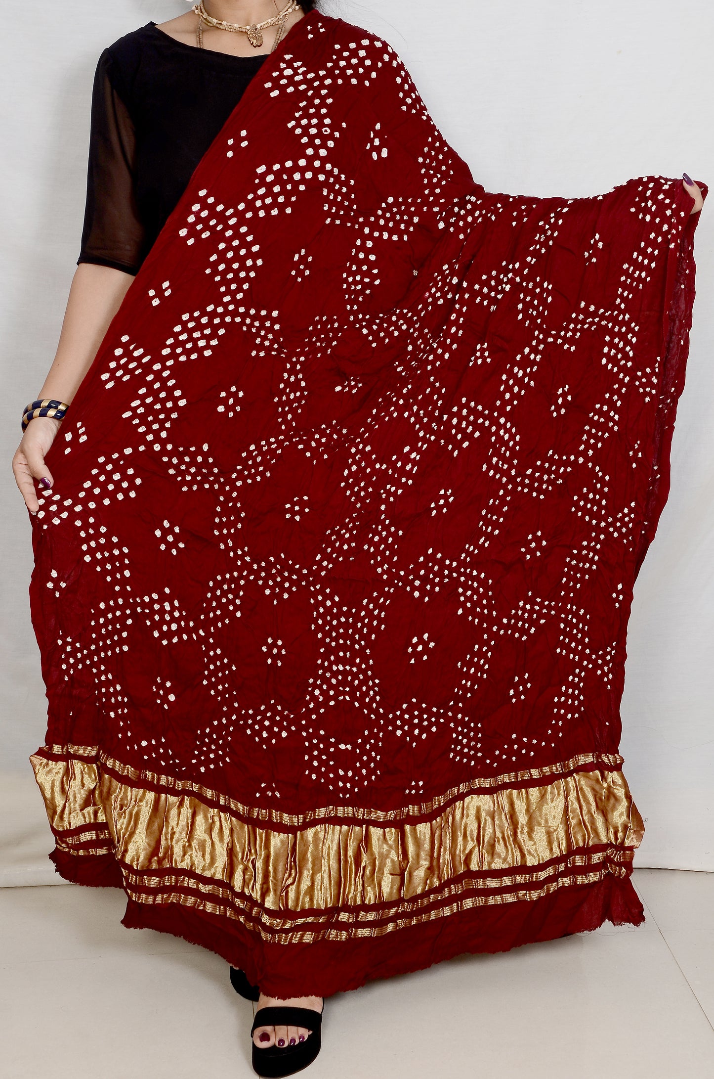 Star pattern maron modal silk dupatta