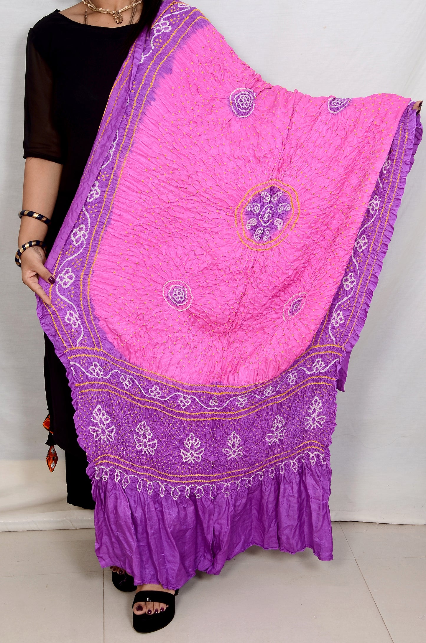 Purple and Pink rai bandhej dupatta