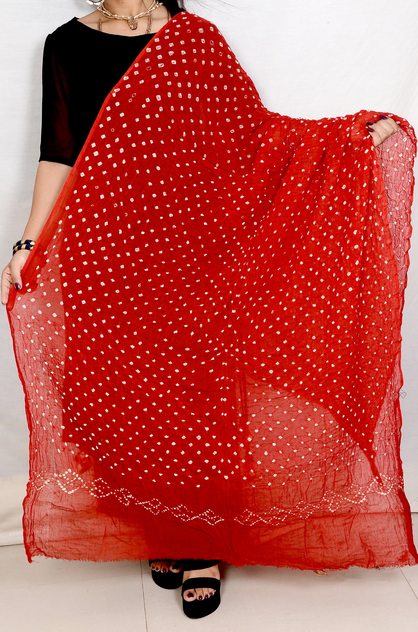 Red Mal Cotton Bandhani Dupatta