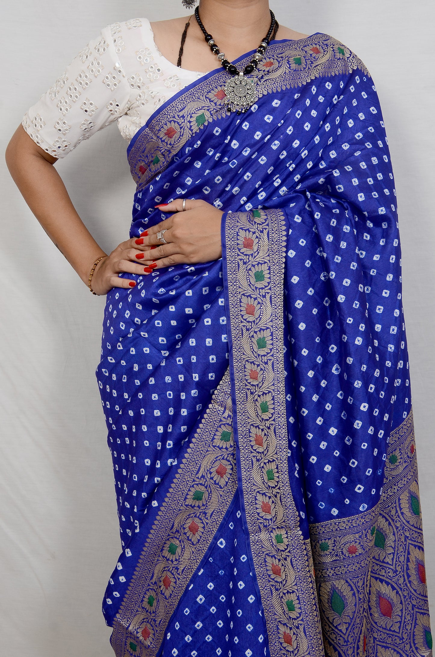Blue Dupion Silk Bandhani Saree