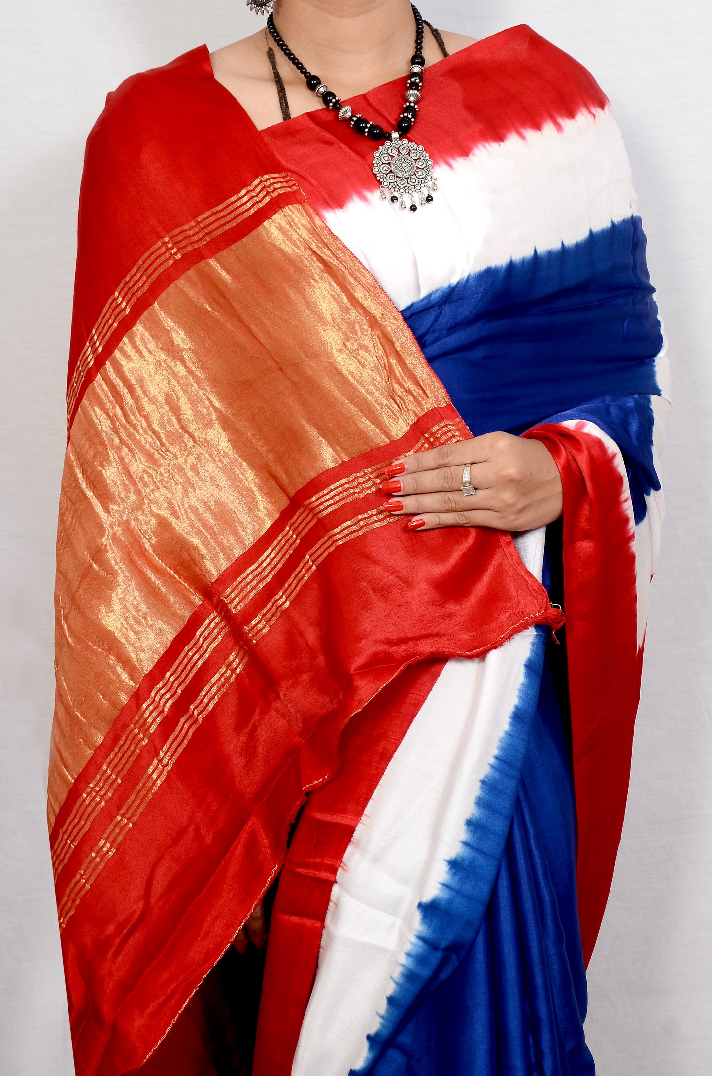 Ethereal Symphony red and blue modal saree