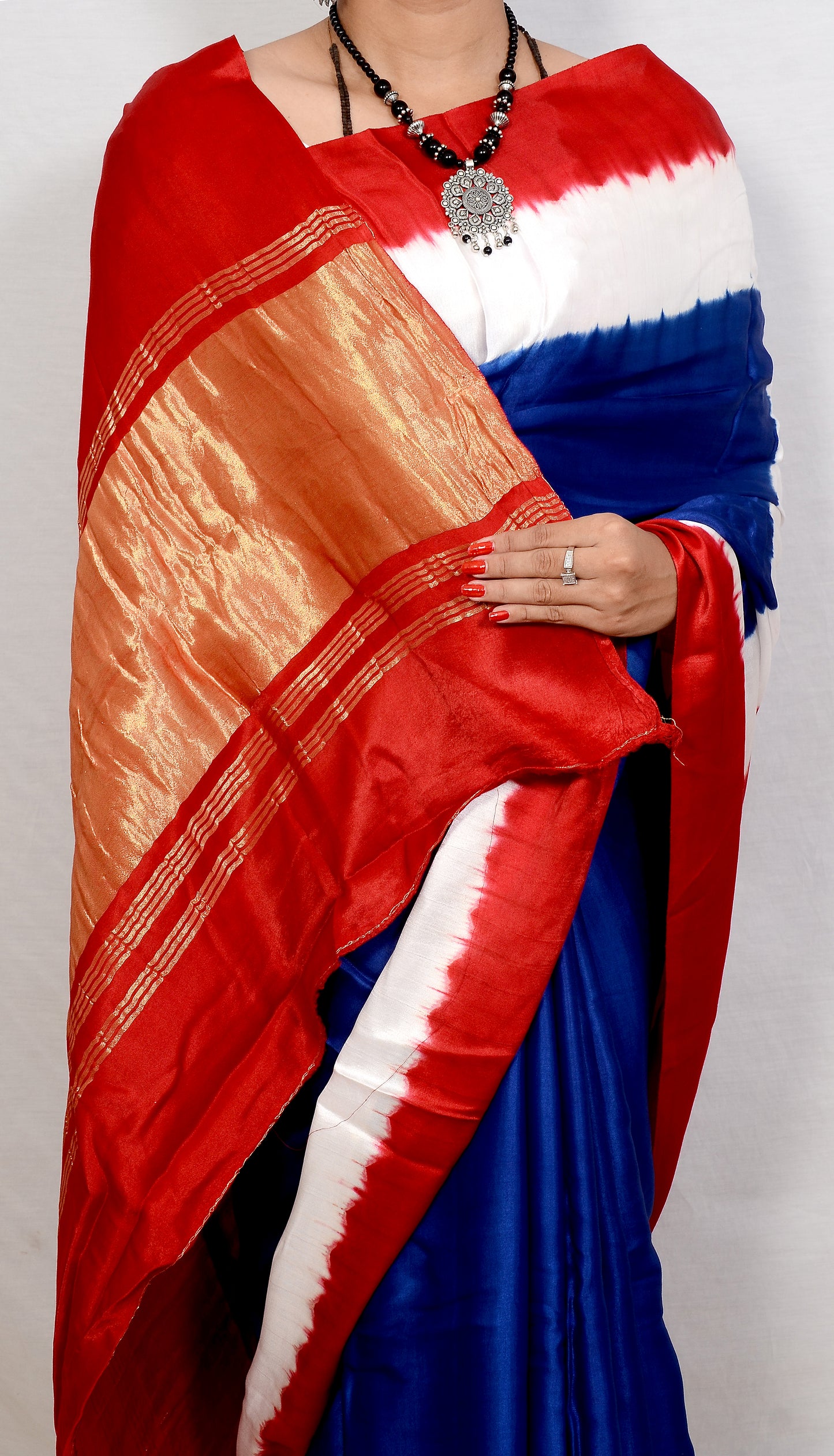 Ethereal Symphony red and blue modal saree