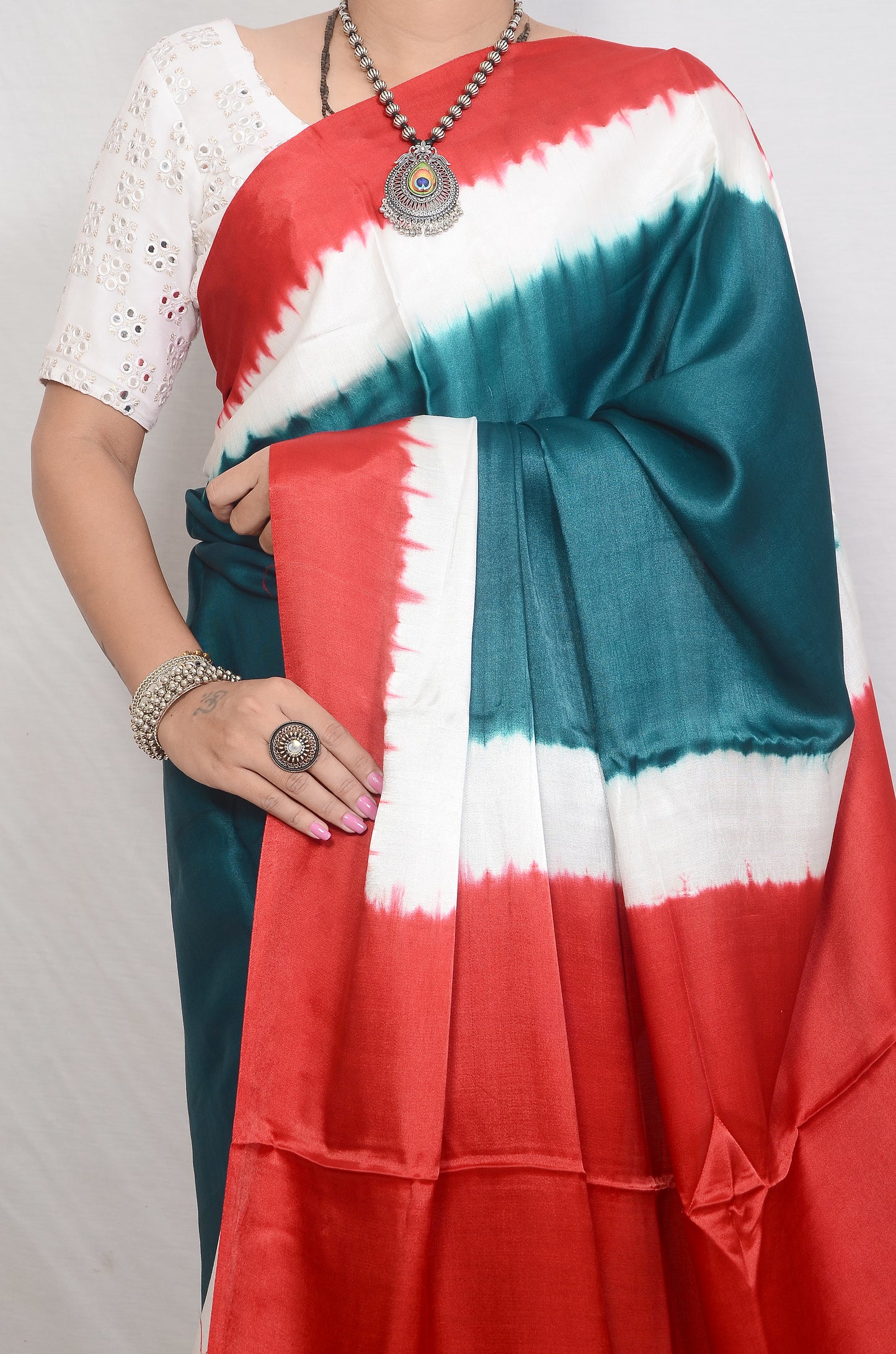Artisanal Grace Red and green modal saree