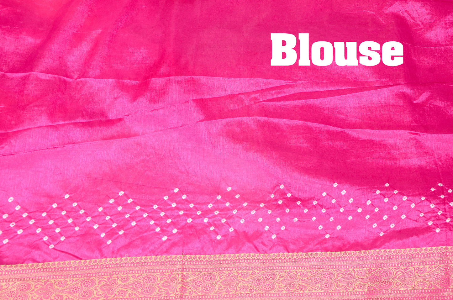 Bright yellow and Pink Dupion Silk Bandhani Saree