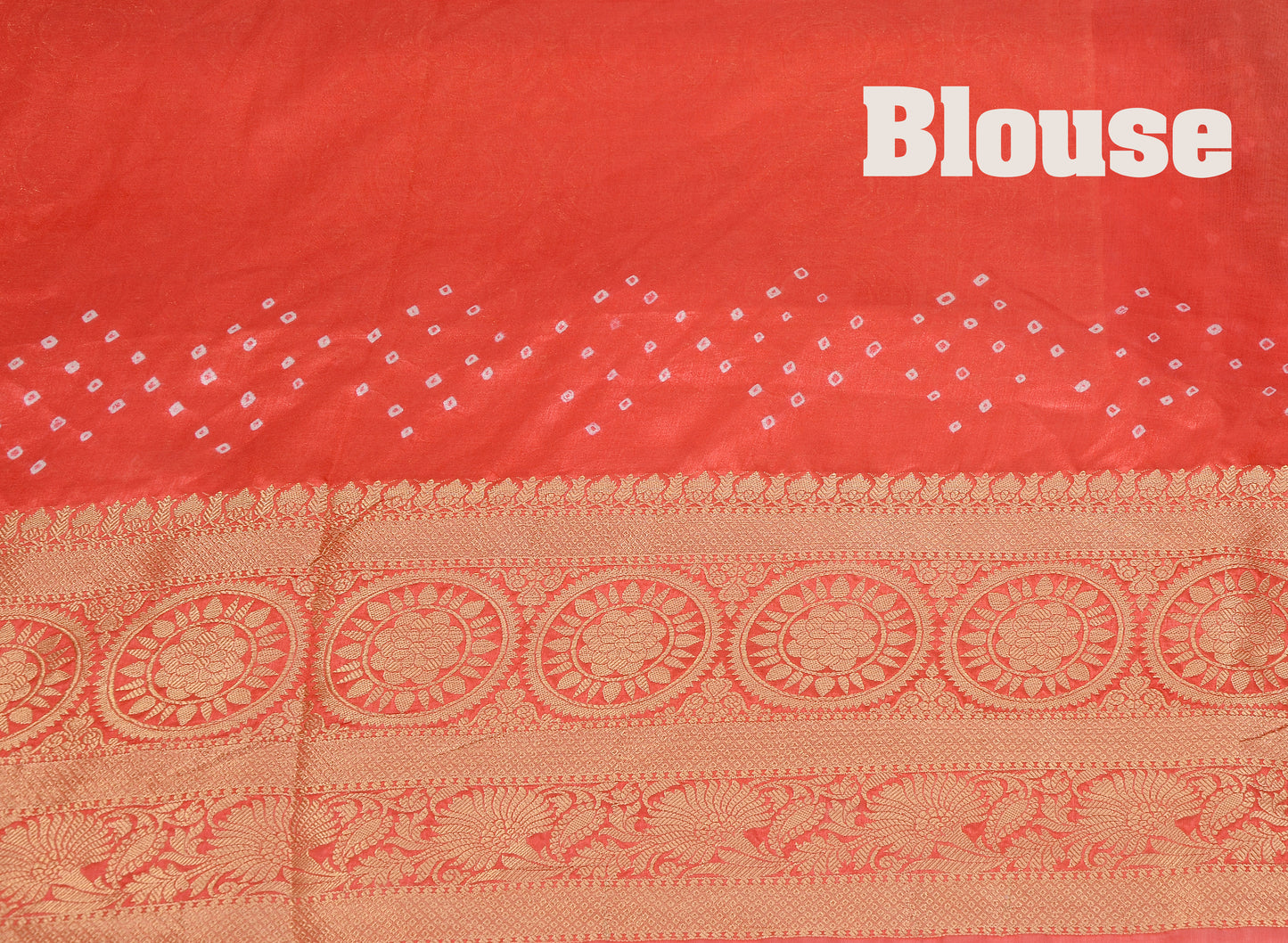 Parrot green and Orange Dupion Silk Bandhani Saree
