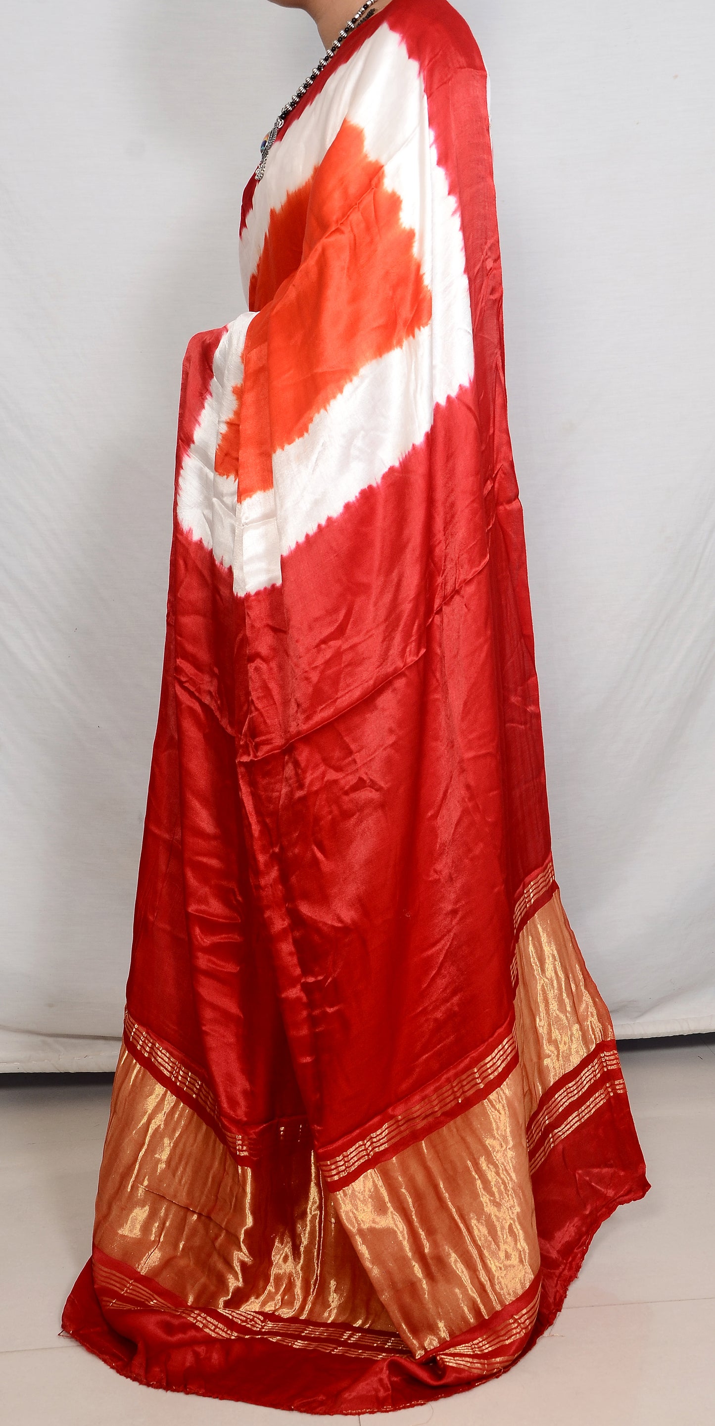 Artisanal Grace Red and Orange modal saree