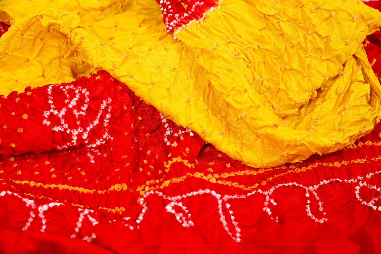 bright yellow and red rai bandhej dupatta