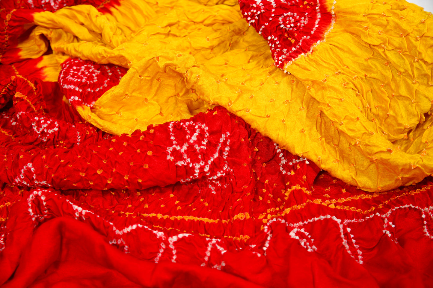 bright yellow and red rai bandhej dupatta
